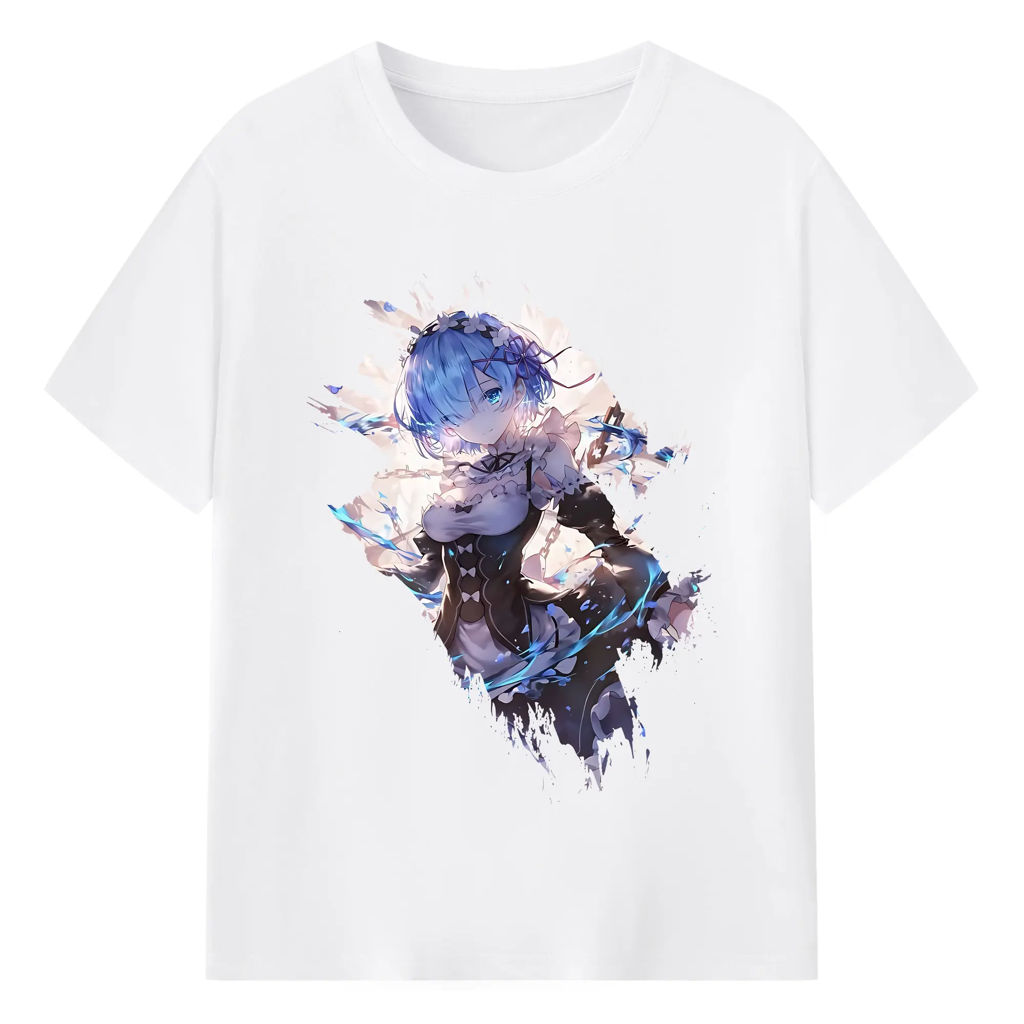 リゼロ グッズ レム - 綿100％ 半袖Tシャツ ・ フロントプリント ・ 快適 通気性 ・ 日常使い 散歩 スポーツ用