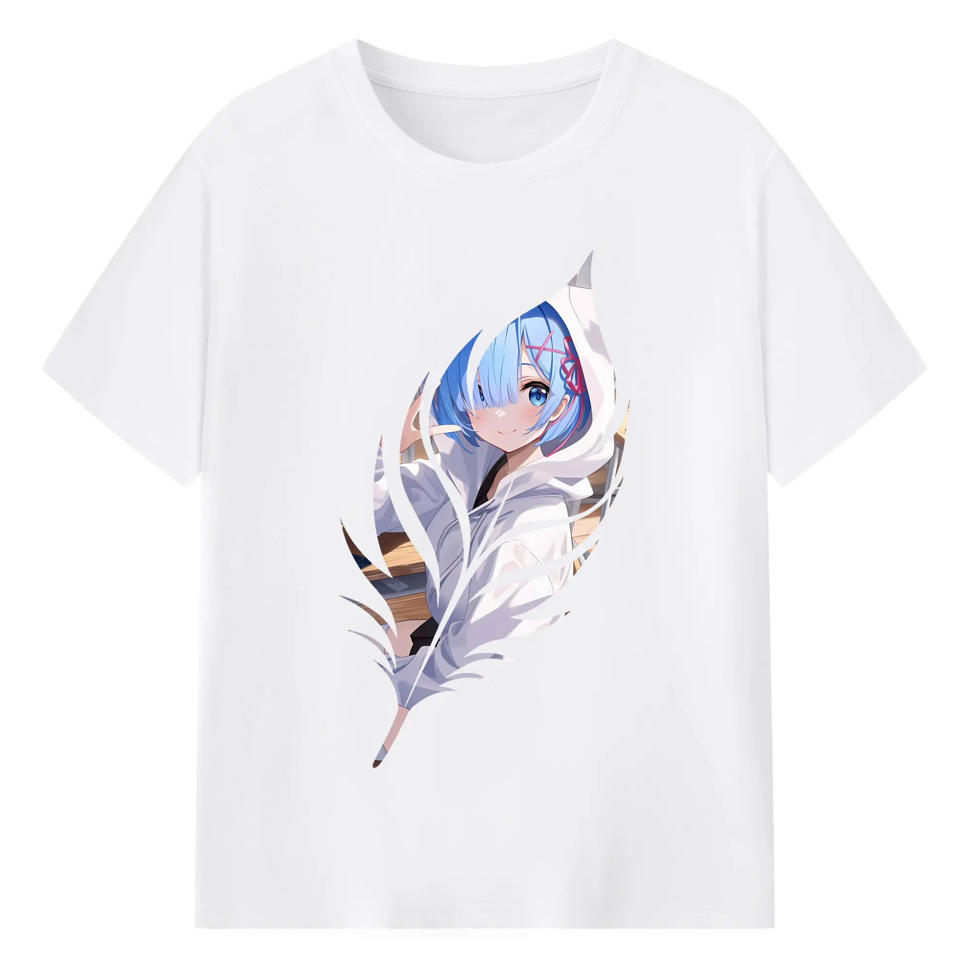 リゼロ グッズ レム - 綿100％ 半袖Tシャツ ・ フロントプリント ・ 快適 通気性 ・ 日常使い 散歩 スポーツ用