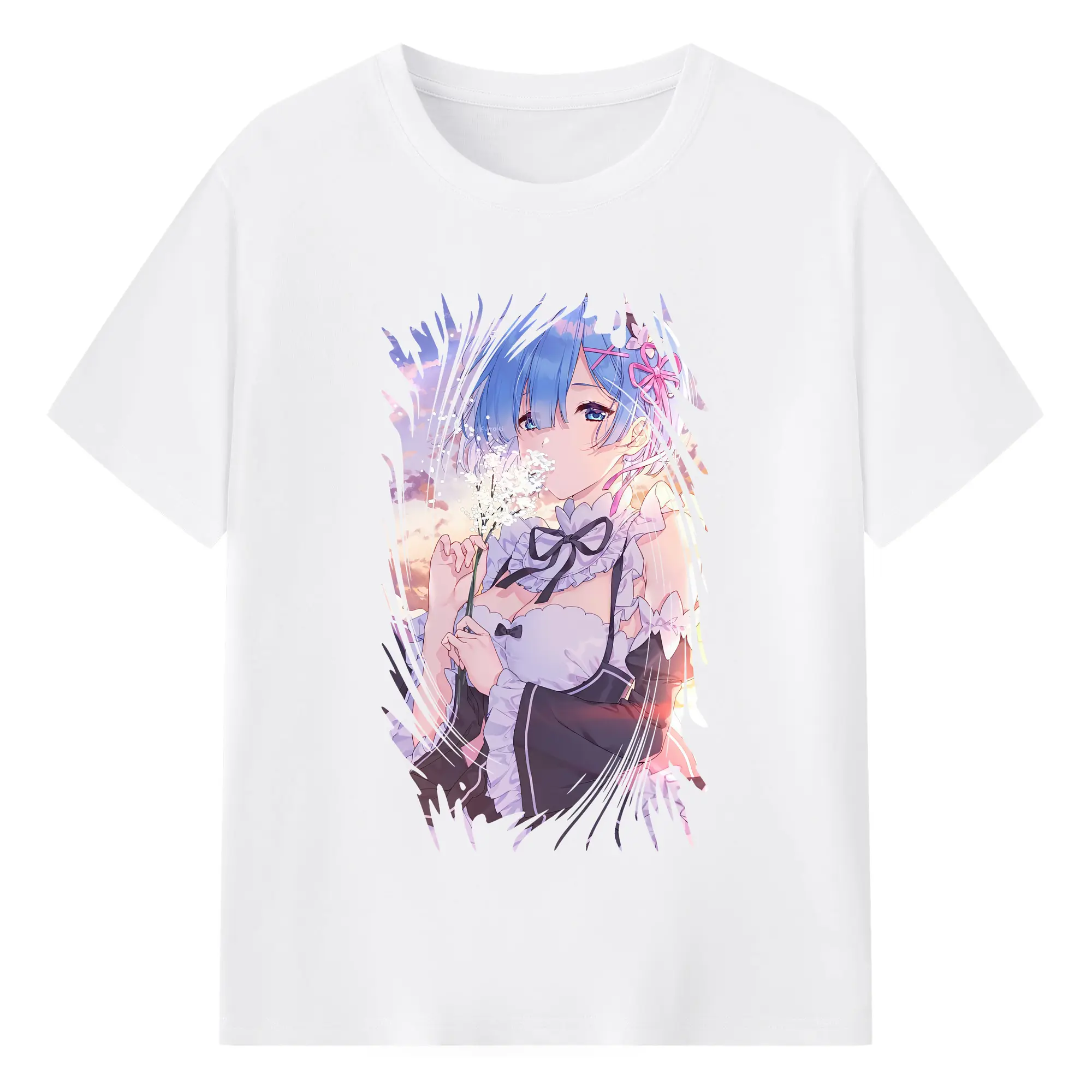 リゼロ グッズ レム - 綿100％ 半袖Tシャツ ・ フロントプリント ・ 快適 通気性 ・ 日常使い 散歩 スポーツ用