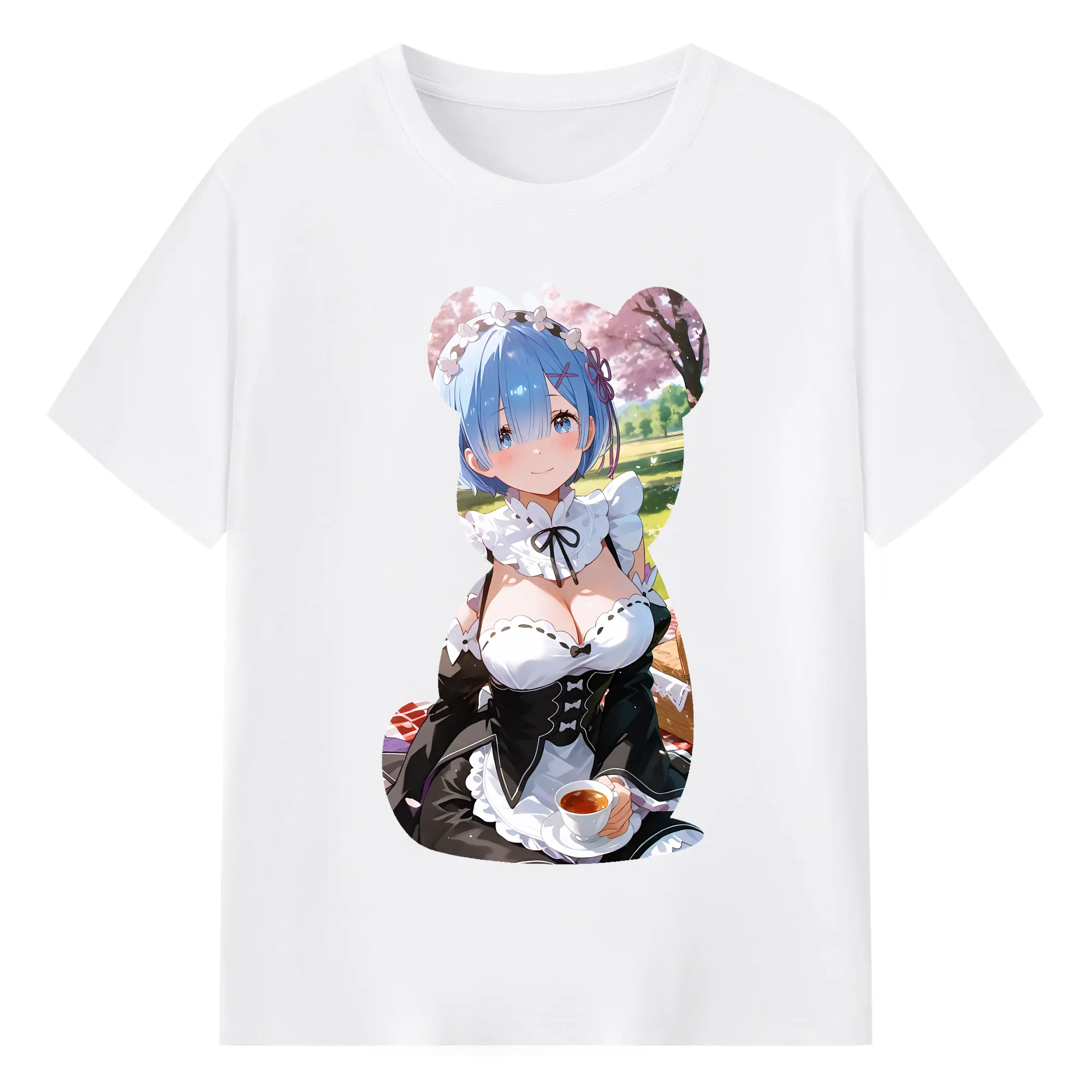 リゼロ グッズ レム - 綿100％ 半袖Tシャツ ・ フロントプリント ・ 快適 通気性 ・ 日常使い 散歩 スポーツ用