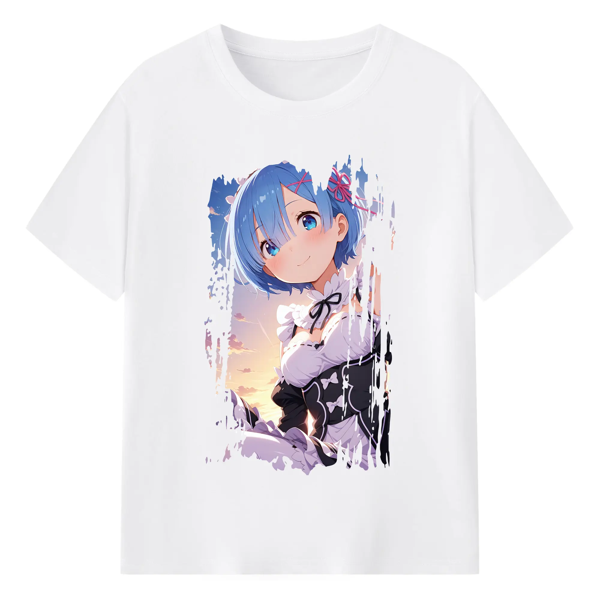 リゼロ グッズ レム - 綿100％ 半袖Tシャツ ・ フロントプリント ・ 快適 通気性 ・ 日常使い 散歩 スポーツ用