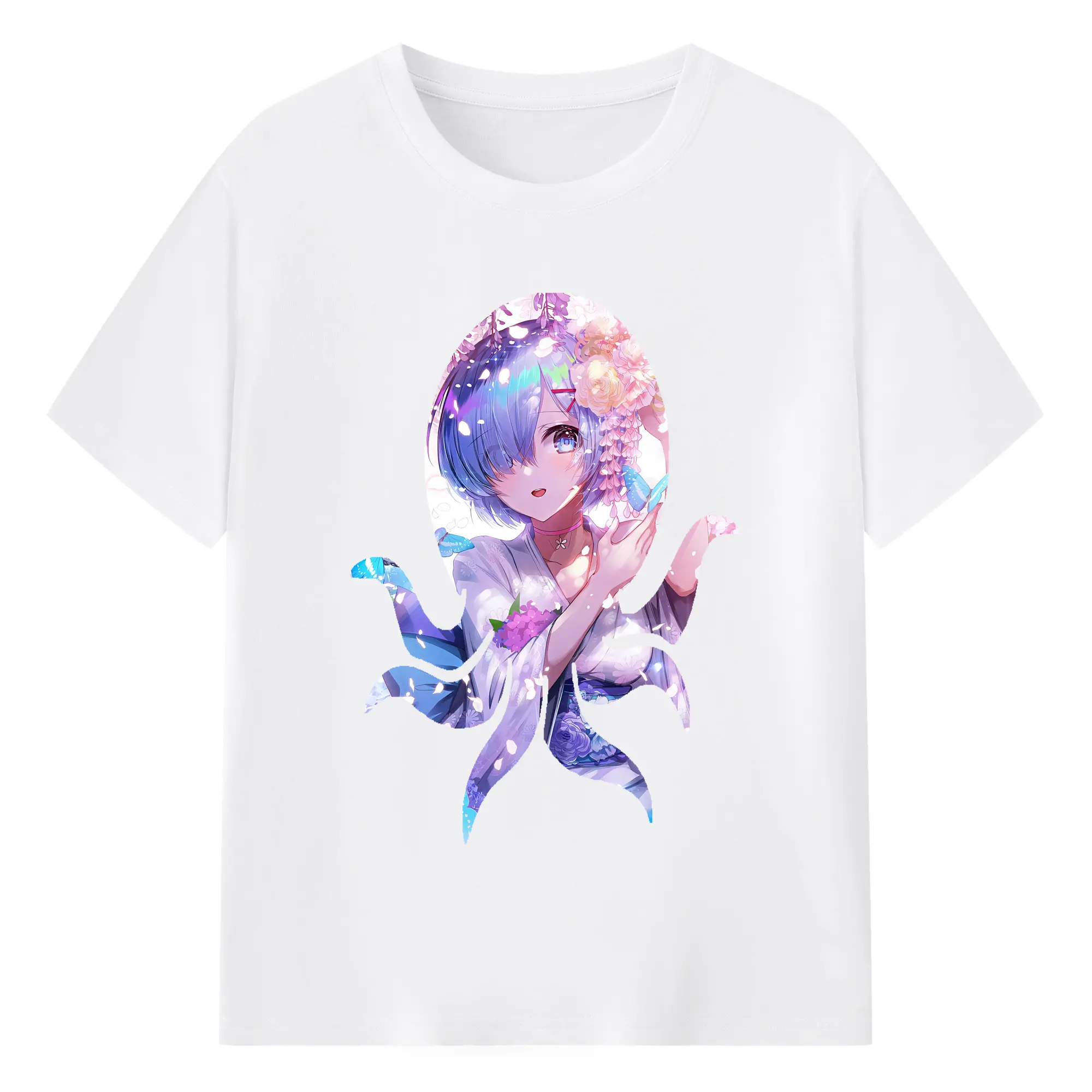 リゼロ グッズ レム - 綿100％ 半袖Tシャツ ・ フロントプリント ・ 快適 通気性 ・ 日常使い 散歩 スポーツ用