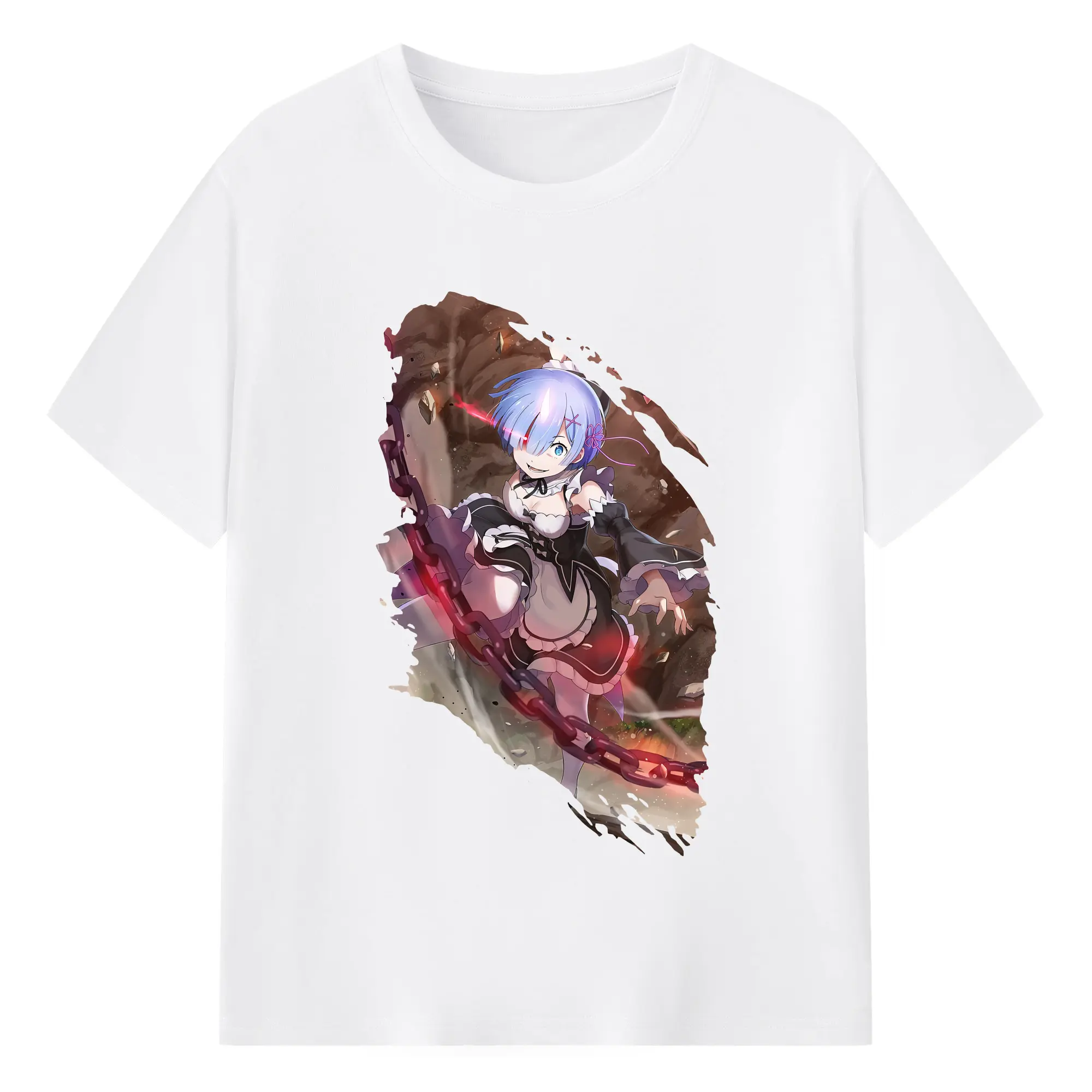リゼロ グッズ レム - 綿100％ 半袖Tシャツ ・ フロントプリント ・ 快適 通気性 ・ 日常使い 散歩 スポーツ用