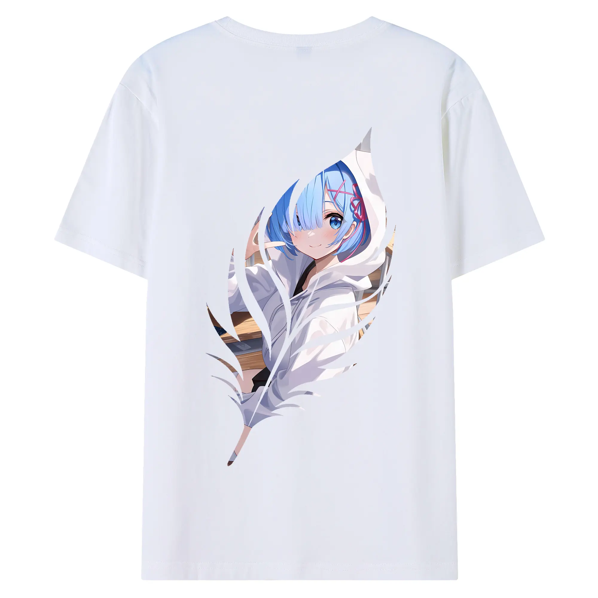 リゼロ グッズ レム - 綿100％ 半袖Tシャツ ・ バックプリント ・ 快適 通気性 ・ 日常使い 散歩 スポーツ用