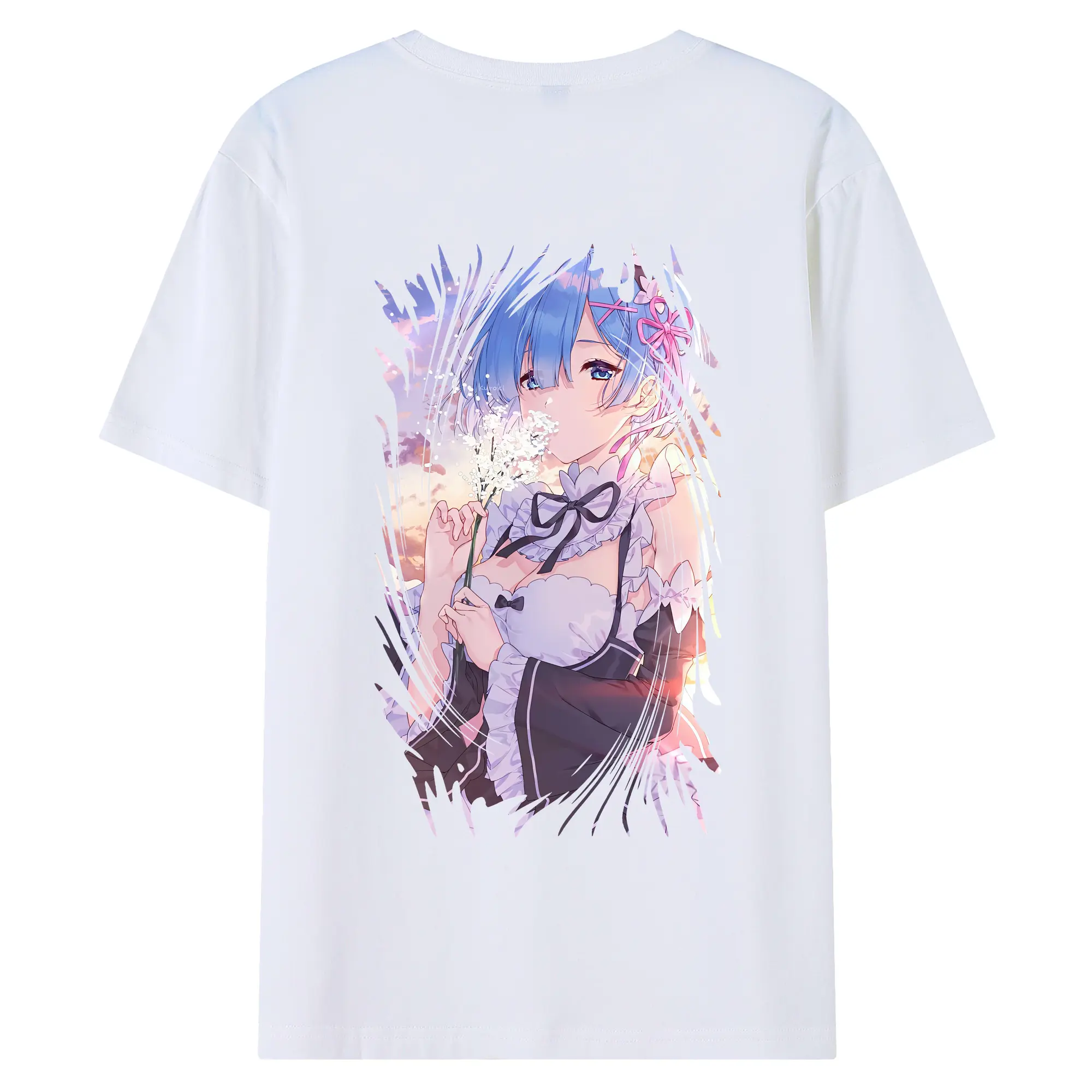 リゼロ グッズ レム - 綿100％ 半袖Tシャツ ・ バックプリント ・ 快適 通気性 ・ 日常使い 散歩 スポーツ用