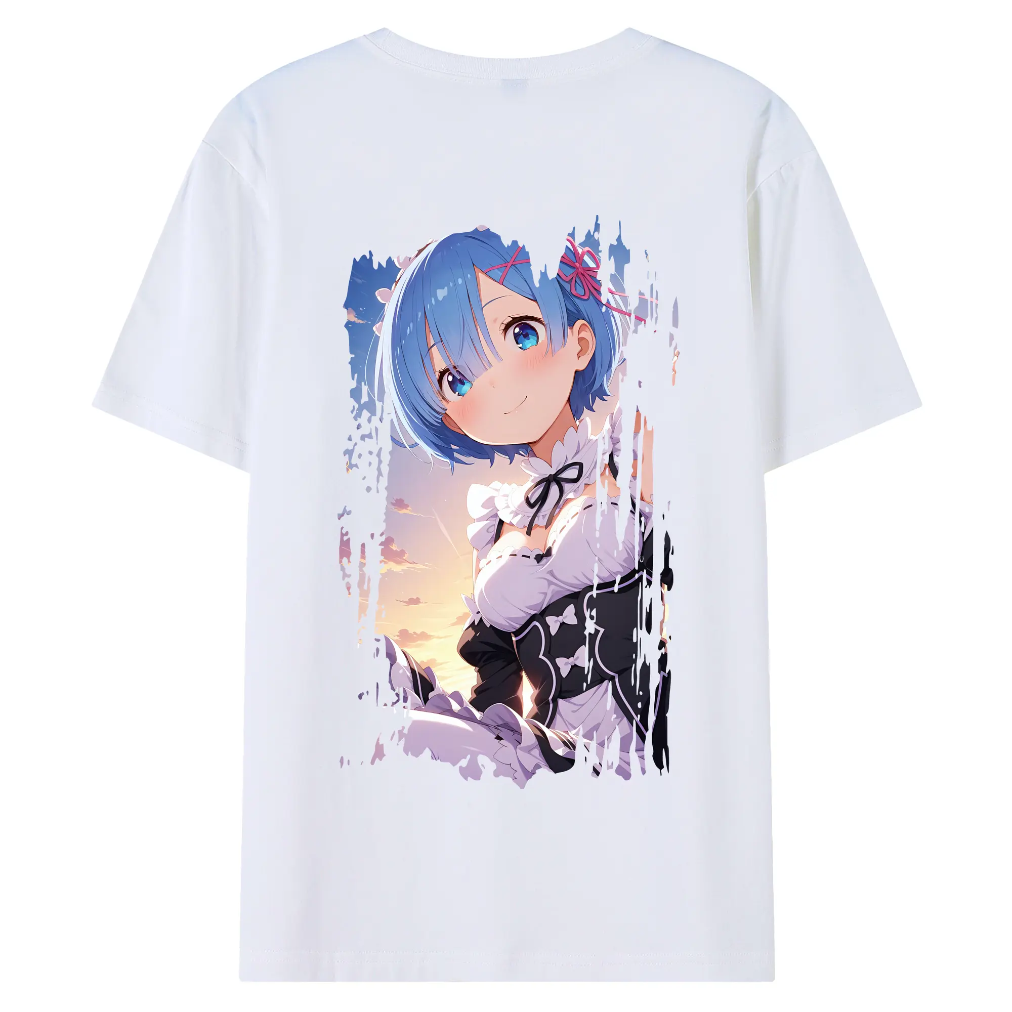 リゼロ グッズ レム - 綿100％ 半袖Tシャツ ・ バックプリント ・ 快適 通気性 ・ 日常使い 散歩 スポーツ用