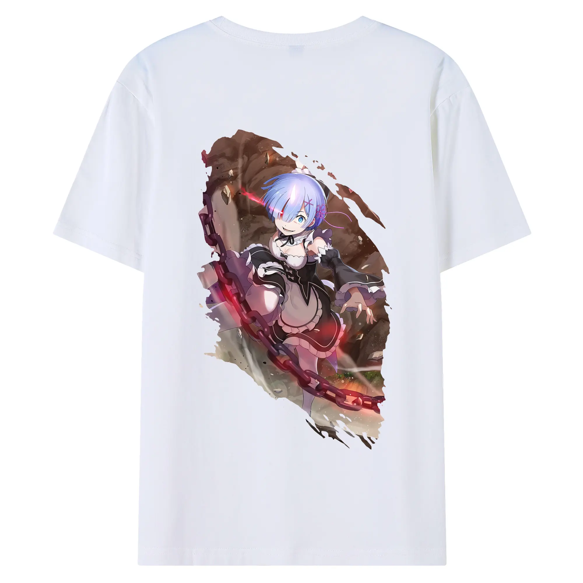 リゼロ グッズ レム - 綿100％ 半袖Tシャツ ・ バックプリント ・ 快適 通気性 ・ 日常使い 散歩 スポーツ用