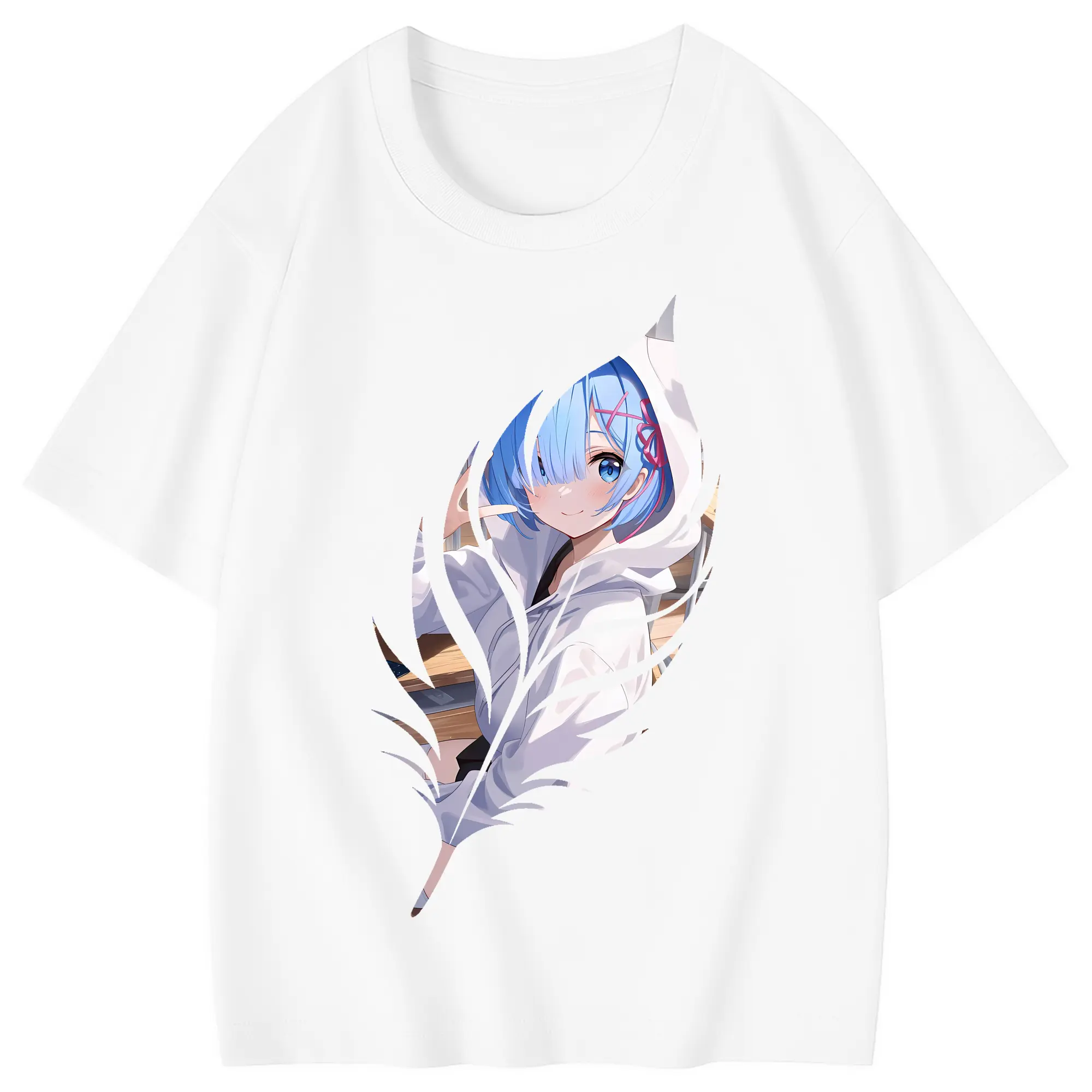 リゼロ グッズ レム - 綿100％ キッズTシャツ ・ フロントプリント ・ 快適 通気性 ・ スポーツ カジュアル 散歩用
