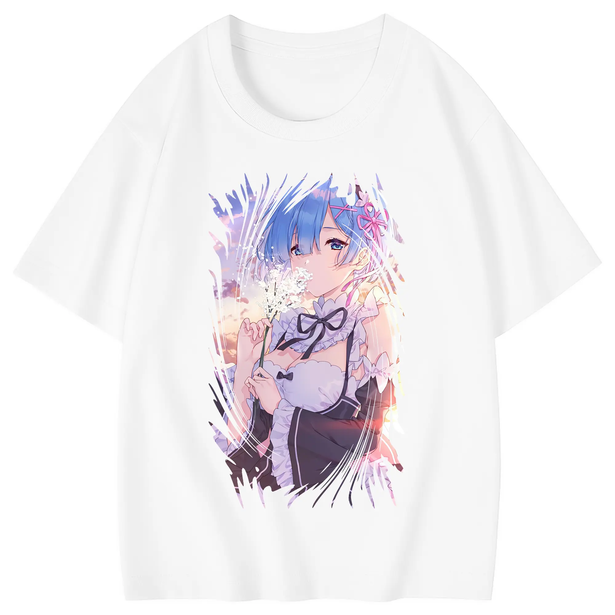 リゼロ グッズ レム - 綿100％ キッズTシャツ ・ フロントプリント ・ 快適 通気性 ・ スポーツ カジュアル 散歩用