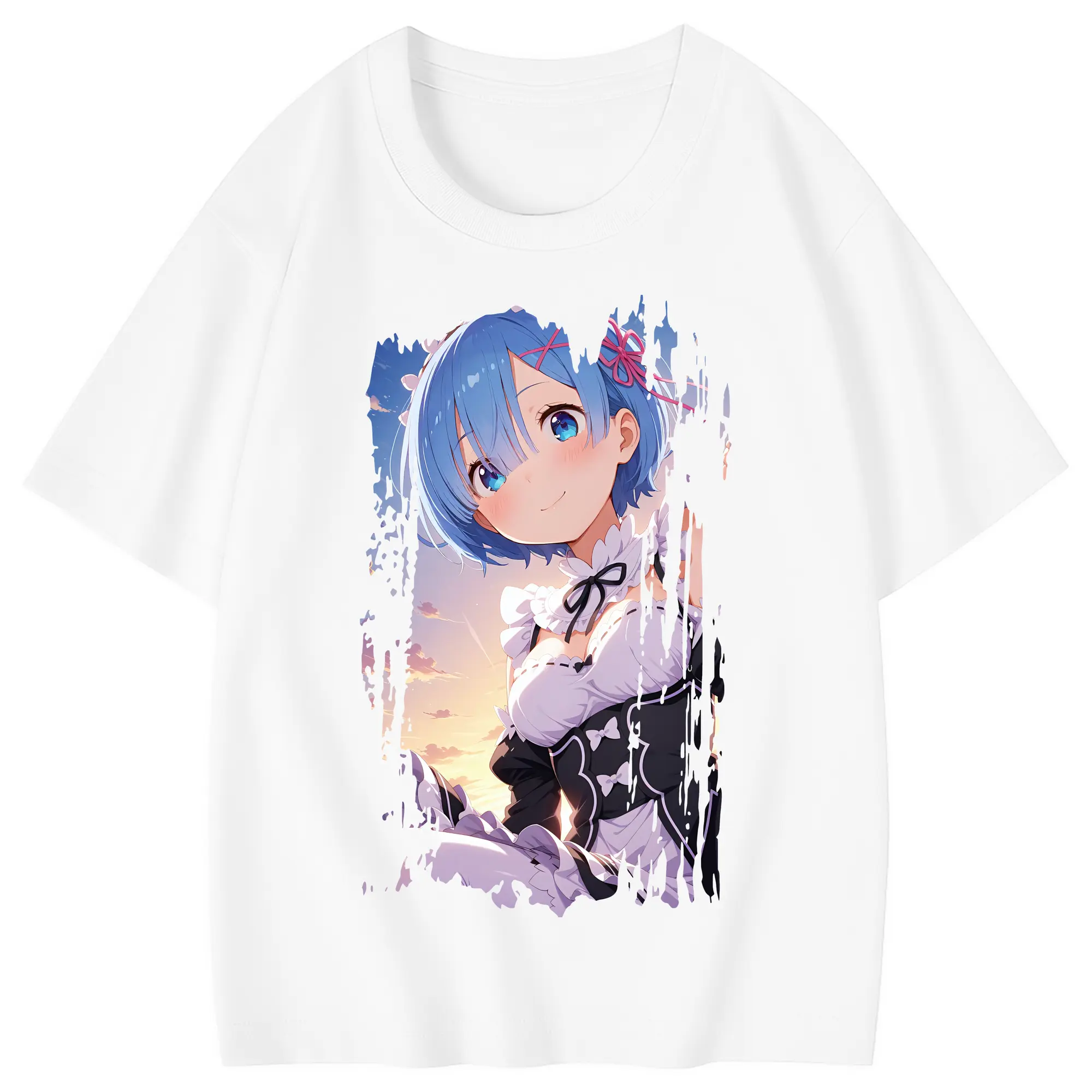 リゼロ グッズ レム - 綿100％ キッズTシャツ ・ フロントプリント ・ 快適 通気性 ・ スポーツ カジュアル 散歩用