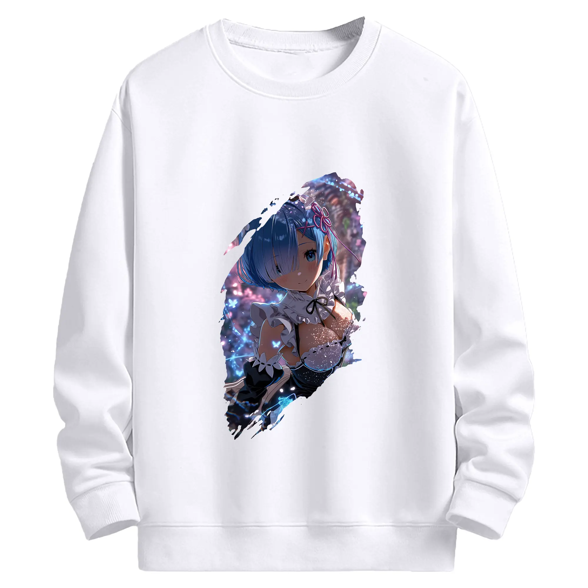 リゼロ グッズ レム - 高品質 クルーネック スウェット ・ コットン59％ ポリエステル41％ ・ ユニセックス 長袖 トレーナー ・ カジュアル デイリー スポーツ 散歩用