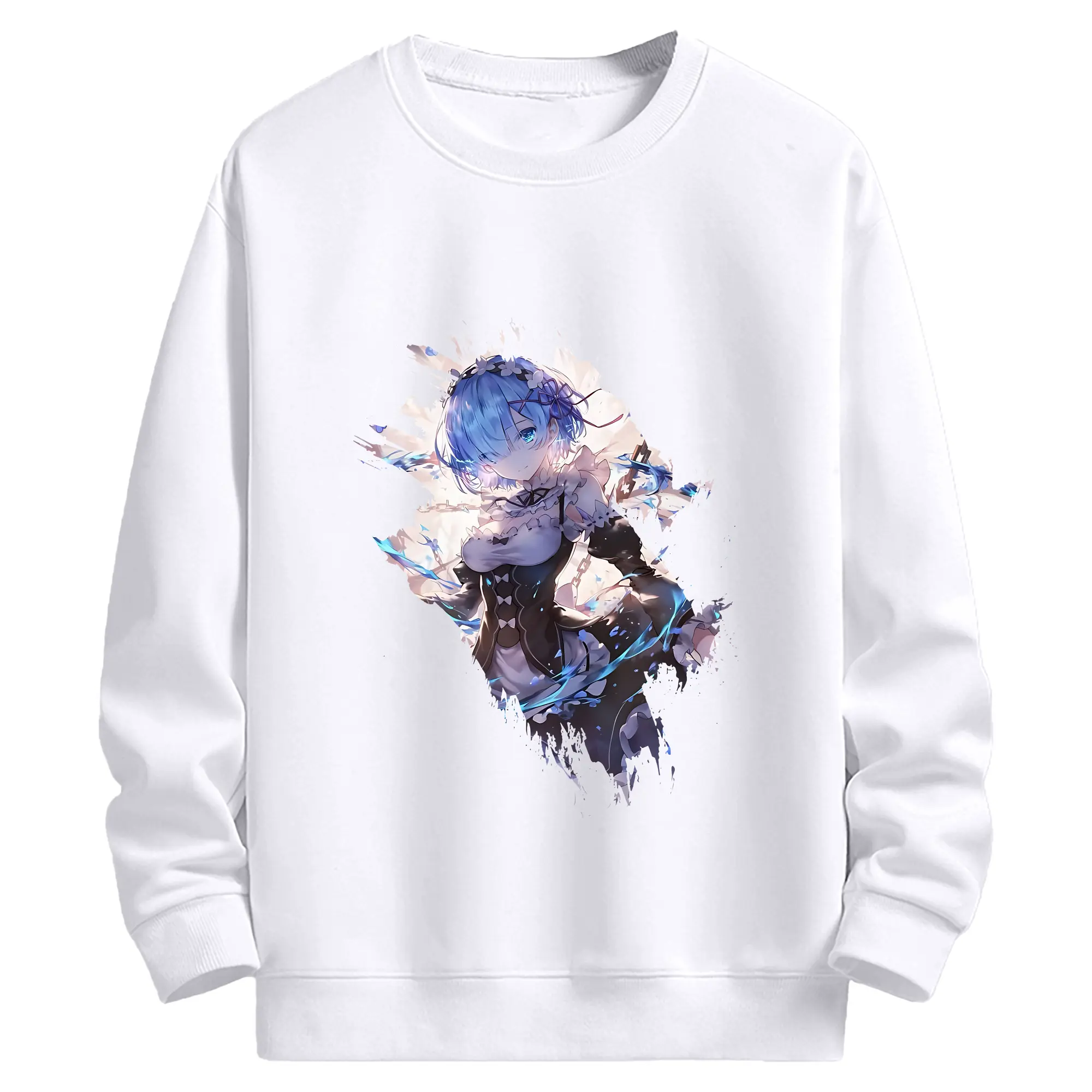 リゼロ グッズ レム - 高品質 クルーネック スウェット ・ コットン59％ ポリエステル41％ ・ ユニセックス 長袖 トレーナー ・ カジュアル デイリー スポーツ 散歩用