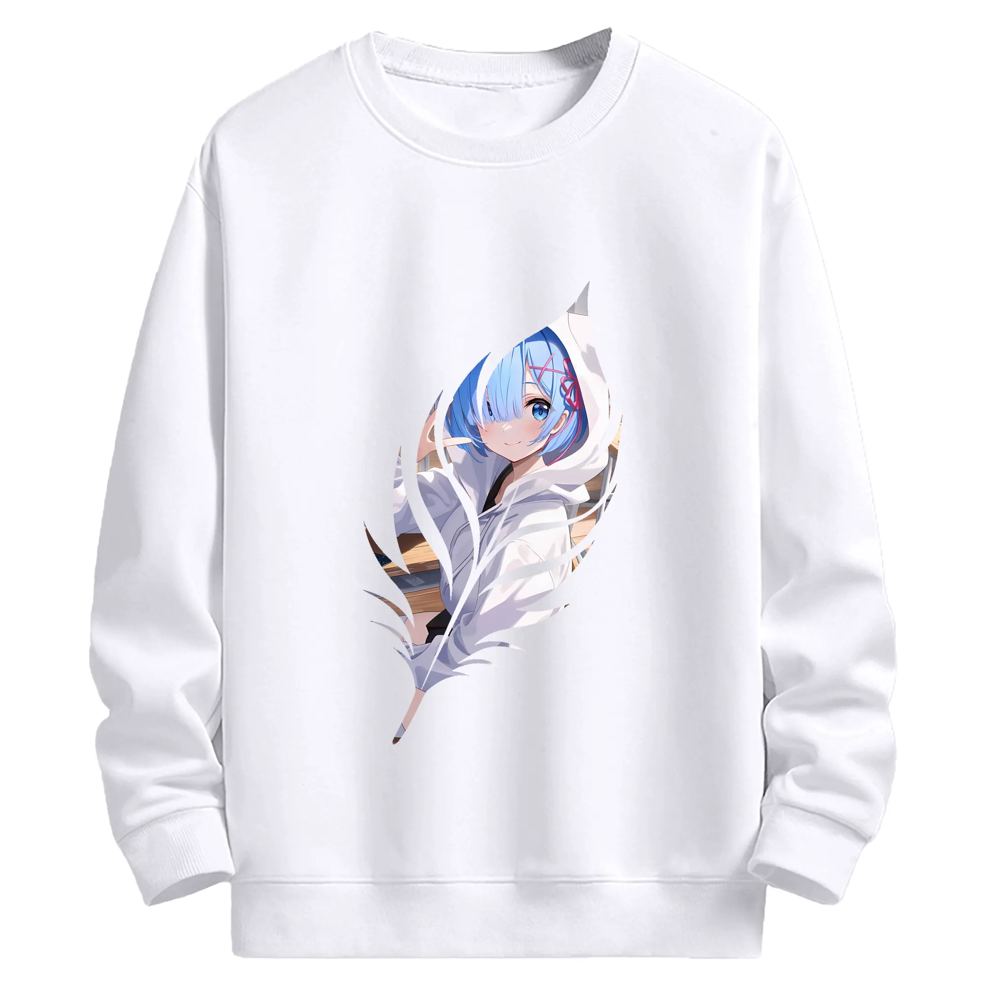 リゼロ グッズ レム - 高品質 クルーネック スウェット ・ コットン59％ ポリエステル41％ ・ ユニセックス 長袖 トレーナー ・ カジュアル デイリー スポーツ 散歩用