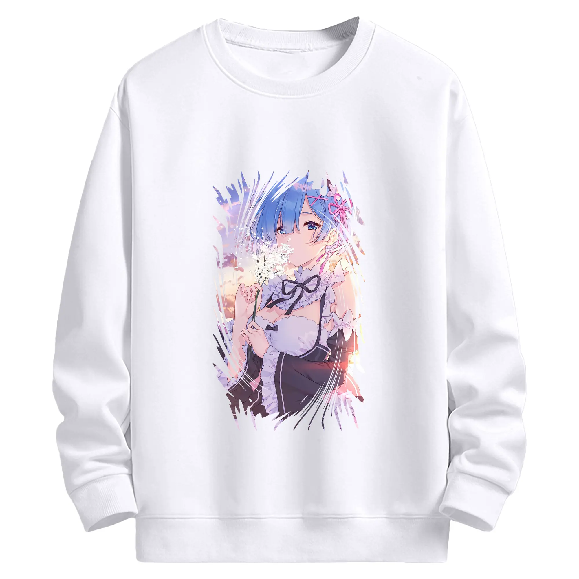 リゼロ グッズ レム - 高品質 クルーネック スウェット ・ コットン59％ ポリエステル41％ ・ ユニセックス 長袖 トレーナー ・ カジュアル デイリー スポーツ 散歩用