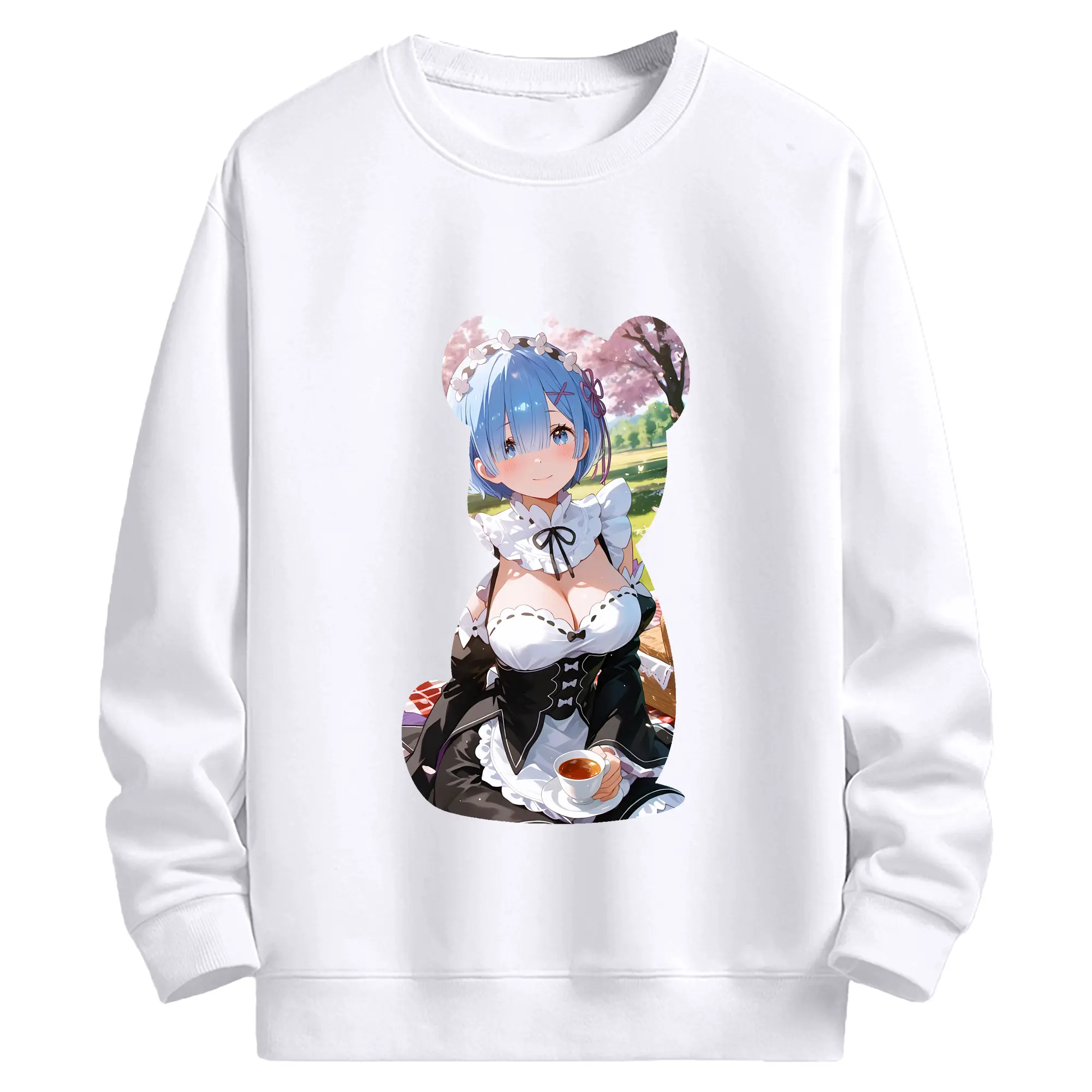 リゼロ グッズ レム - 高品質 クルーネック スウェット ・ コットン59％ ポリエステル41％ ・ ユニセックス 長袖 トレーナー ・ カジュアル デイリー スポーツ 散歩用