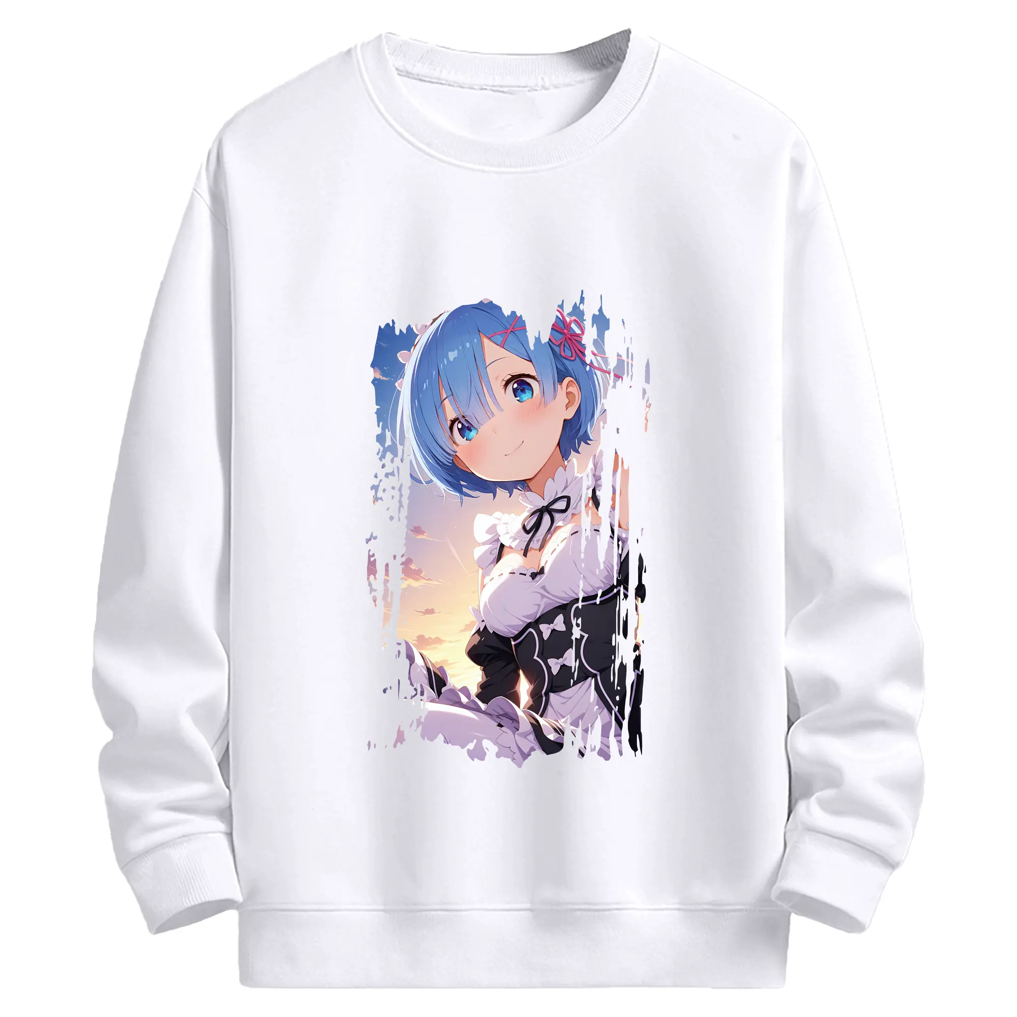 リゼロ グッズ レム - 高品質 クルーネック スウェット ・ コットン59％ ポリエステル41％ ・ ユニセックス 長袖 トレーナー ・ カジュアル デイリー スポーツ 散歩用