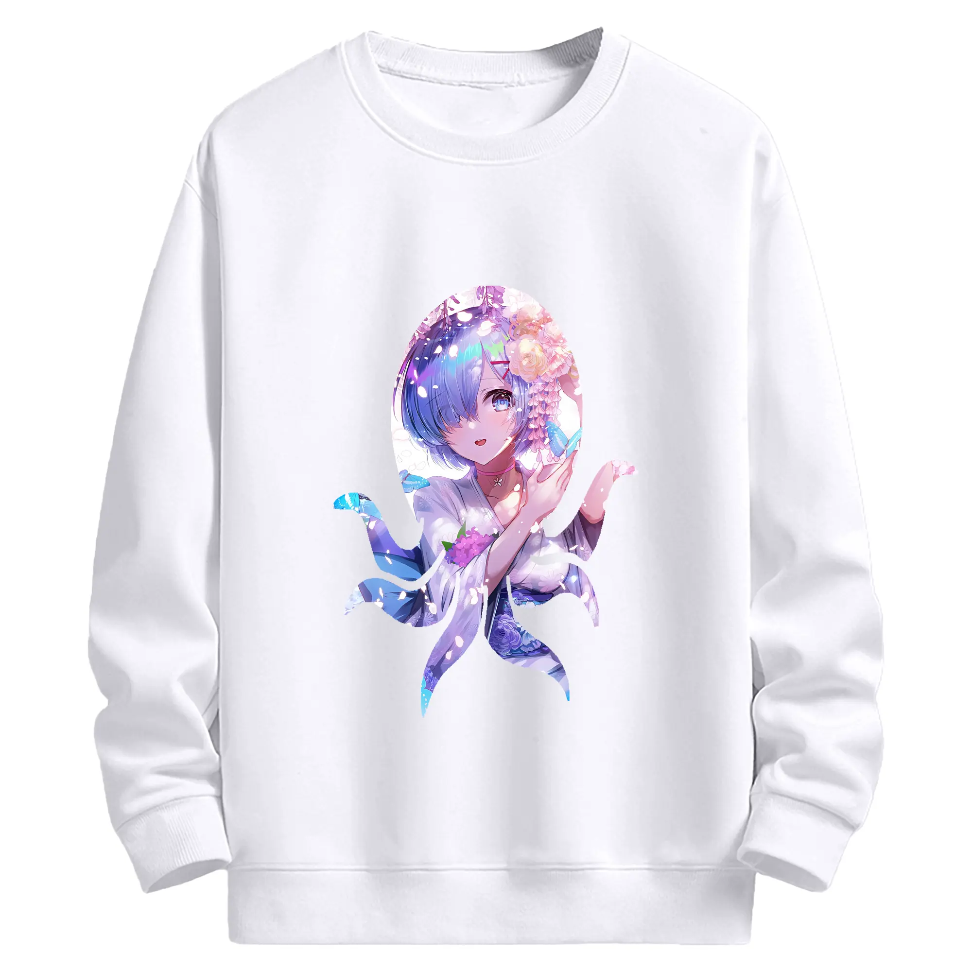 リゼロ グッズ レム - 高品質 クルーネック スウェット ・ コットン59％ ポリエステル41％ ・ ユニセックス 長袖 トレーナー ・ カジュアル デイリー スポーツ 散歩用