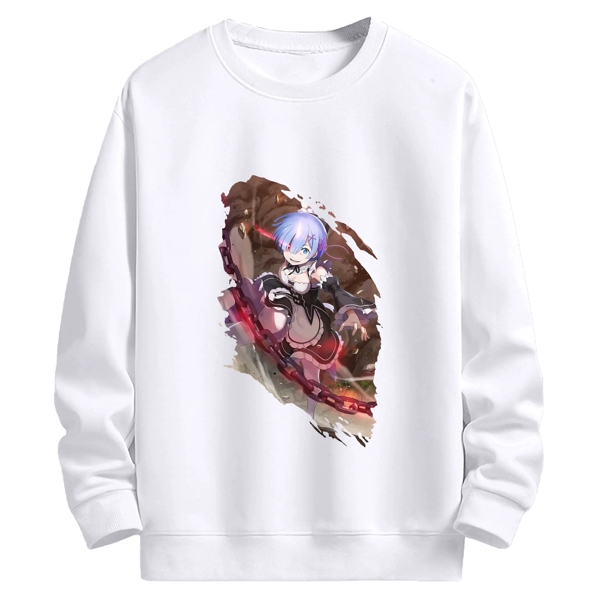 リゼロ グッズ レム - 高品質 クルーネック スウェット ・ コットン59％ ポリエステル41％ ・ ユニセックス 長袖 トレーナー ・ カジュアル デイリー スポーツ 散歩用