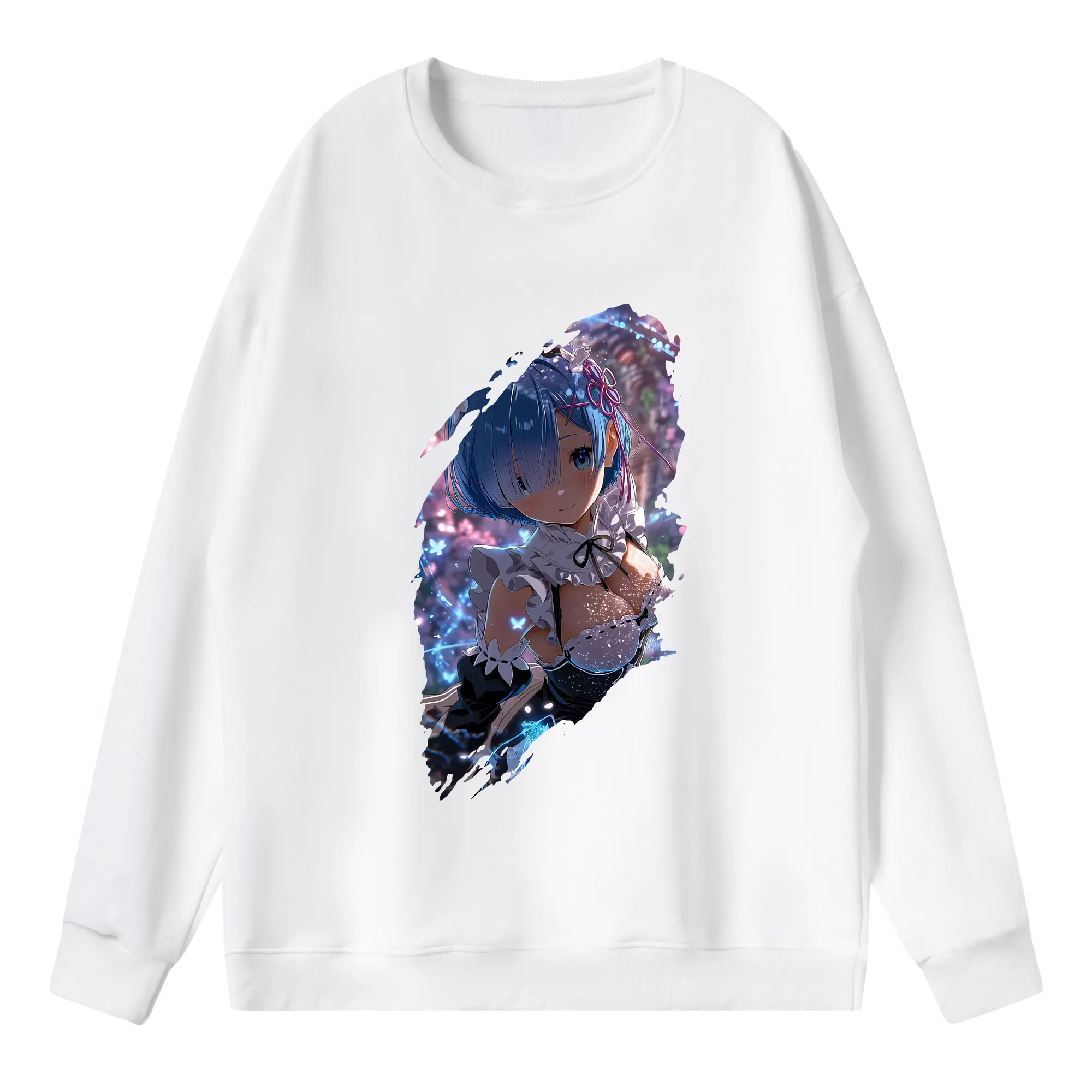 リゼロ グッズ レム - 薄手 クルーネック スウェット 裏毛260g · ポリエステル 春秋向け カジュアル 男女兼用 · トレーナー デイリー スポーツ 散歩に最適