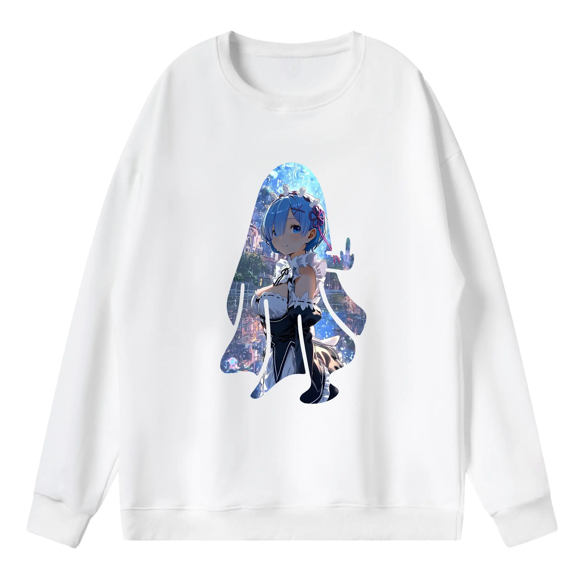 リゼロ グッズ レム - 薄手 クルーネック スウェット 裏毛260g · ポリエステル 春秋向け カジュアル 男女兼用 · トレーナー デイリー スポーツ 散歩に最適