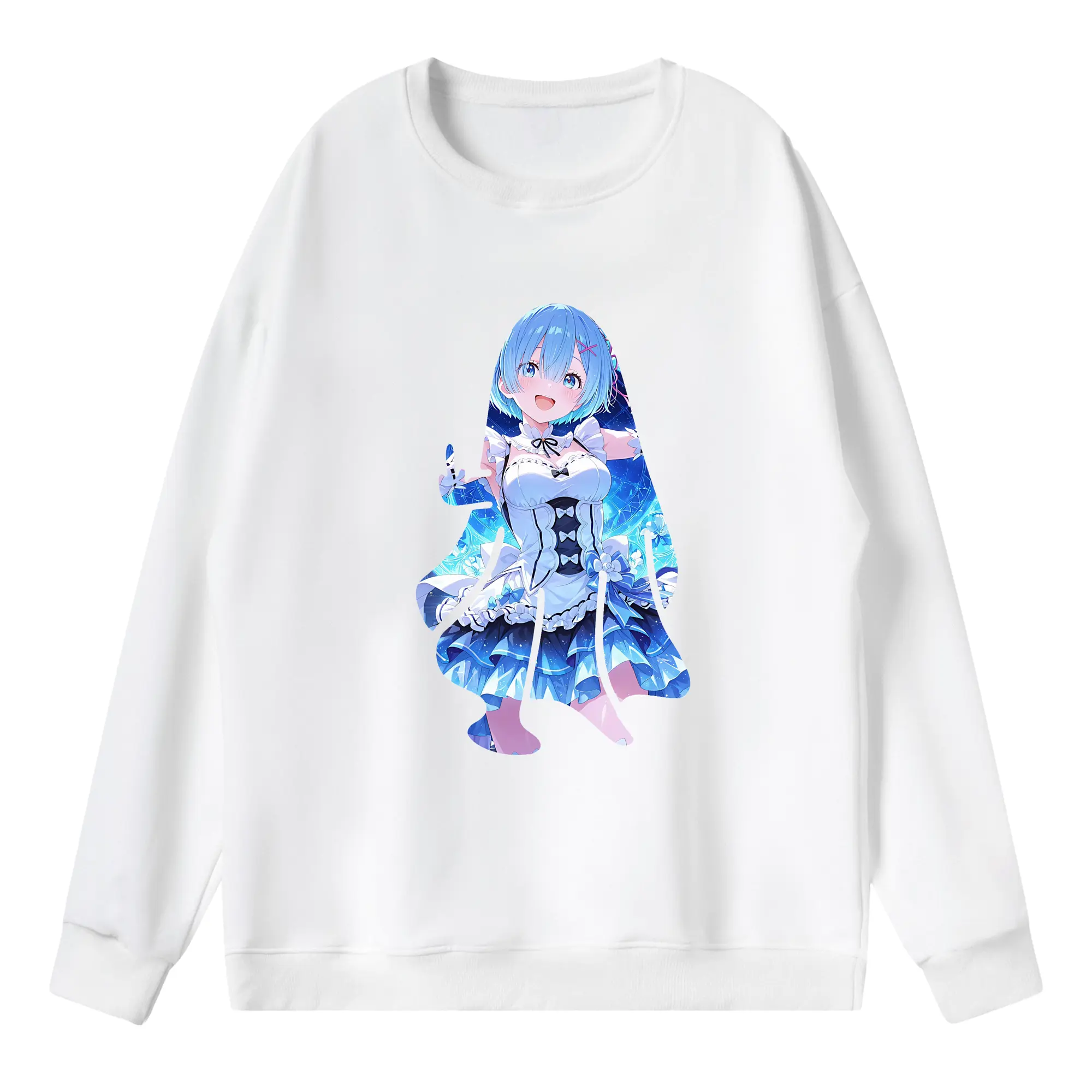 リゼロ グッズ レム - 薄手 クルーネック スウェット 裏毛260g · ポリエステル 春秋向け カジュアル 男女兼用 · トレーナー デイリー スポーツ 散歩に最適