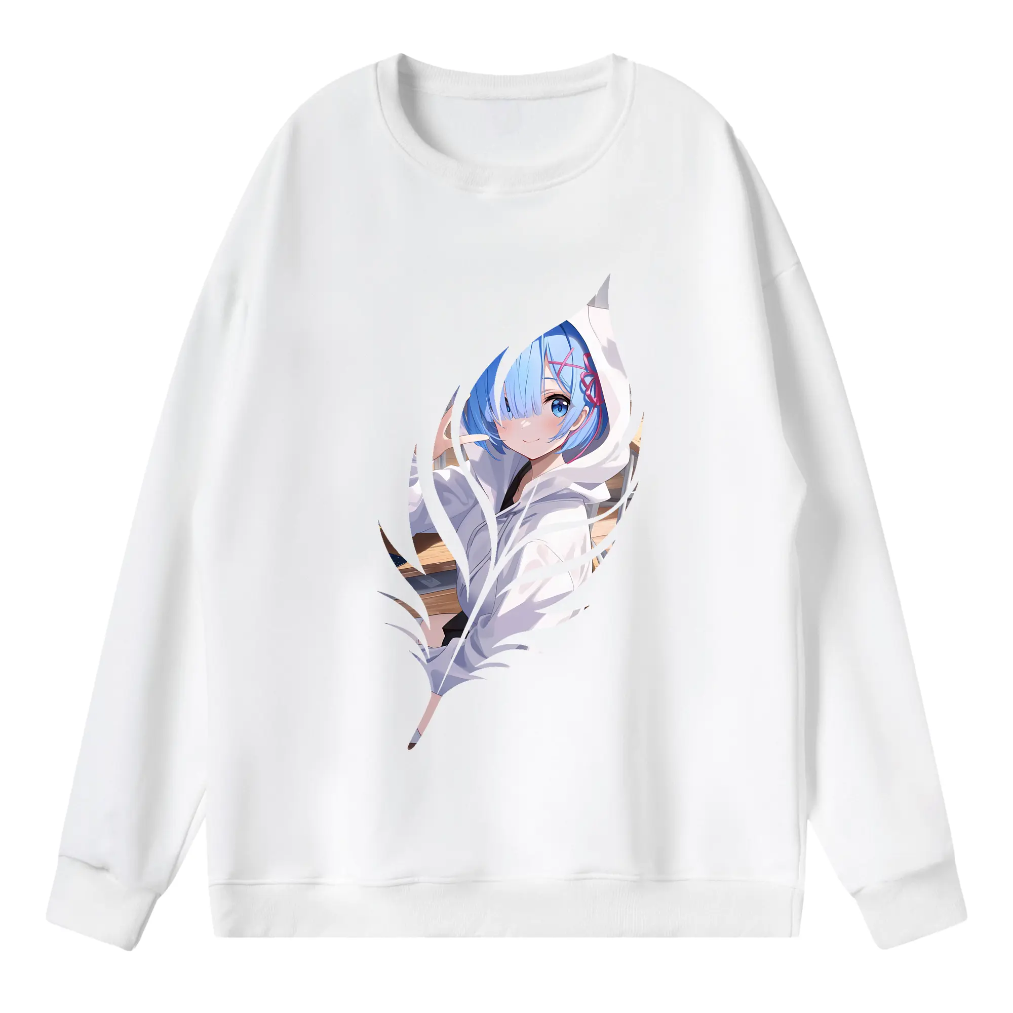 リゼロ グッズ レム - 薄手 クルーネック スウェット 裏毛260g · ポリエステル 春秋向け カジュアル 男女兼用 · トレーナー デイリー スポーツ 散歩に最適