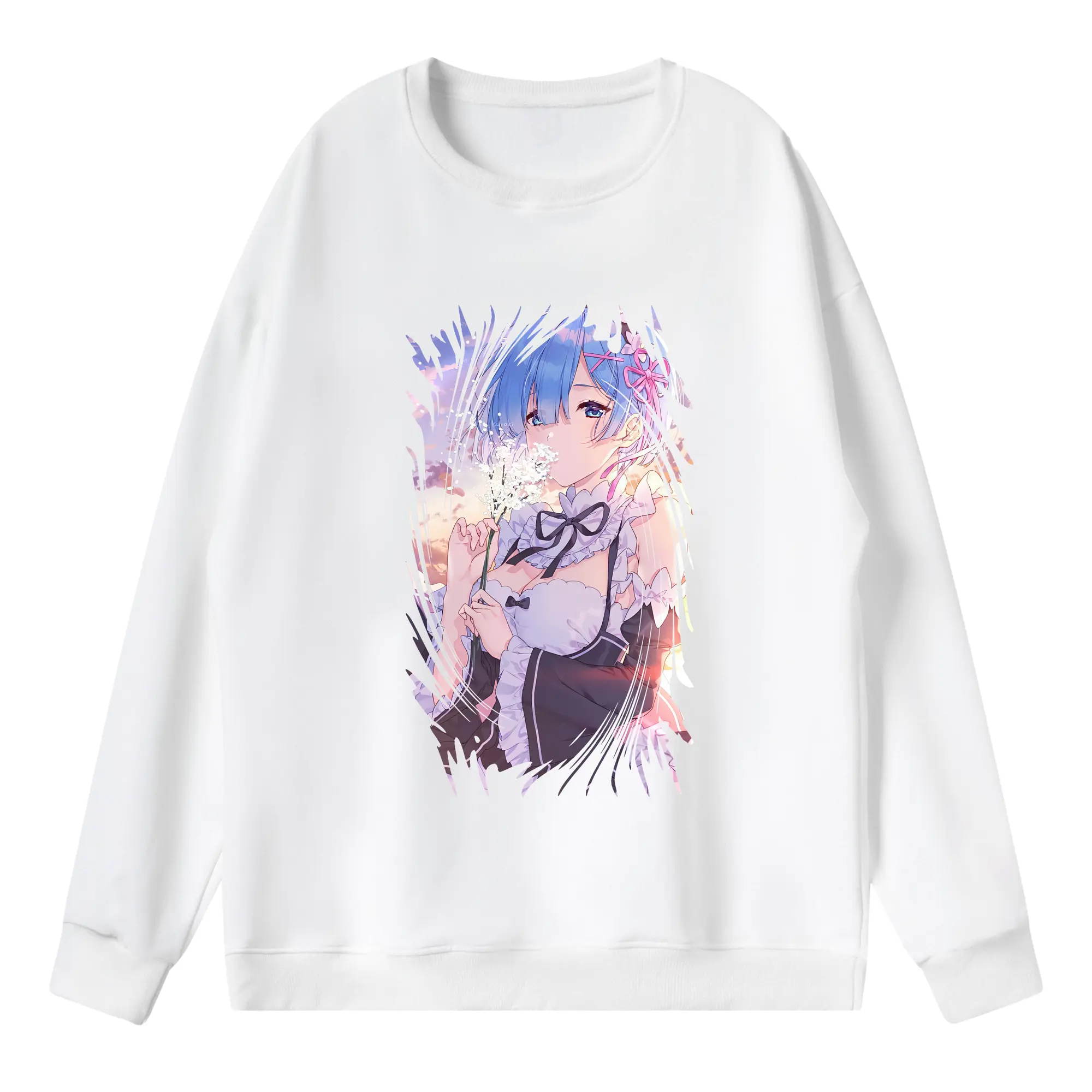 リゼロ グッズ レム - 薄手 クルーネック スウェット 裏毛260g · ポリエステル 春秋向け カジュアル 男女兼用 · トレーナー デイリー スポーツ 散歩に最適