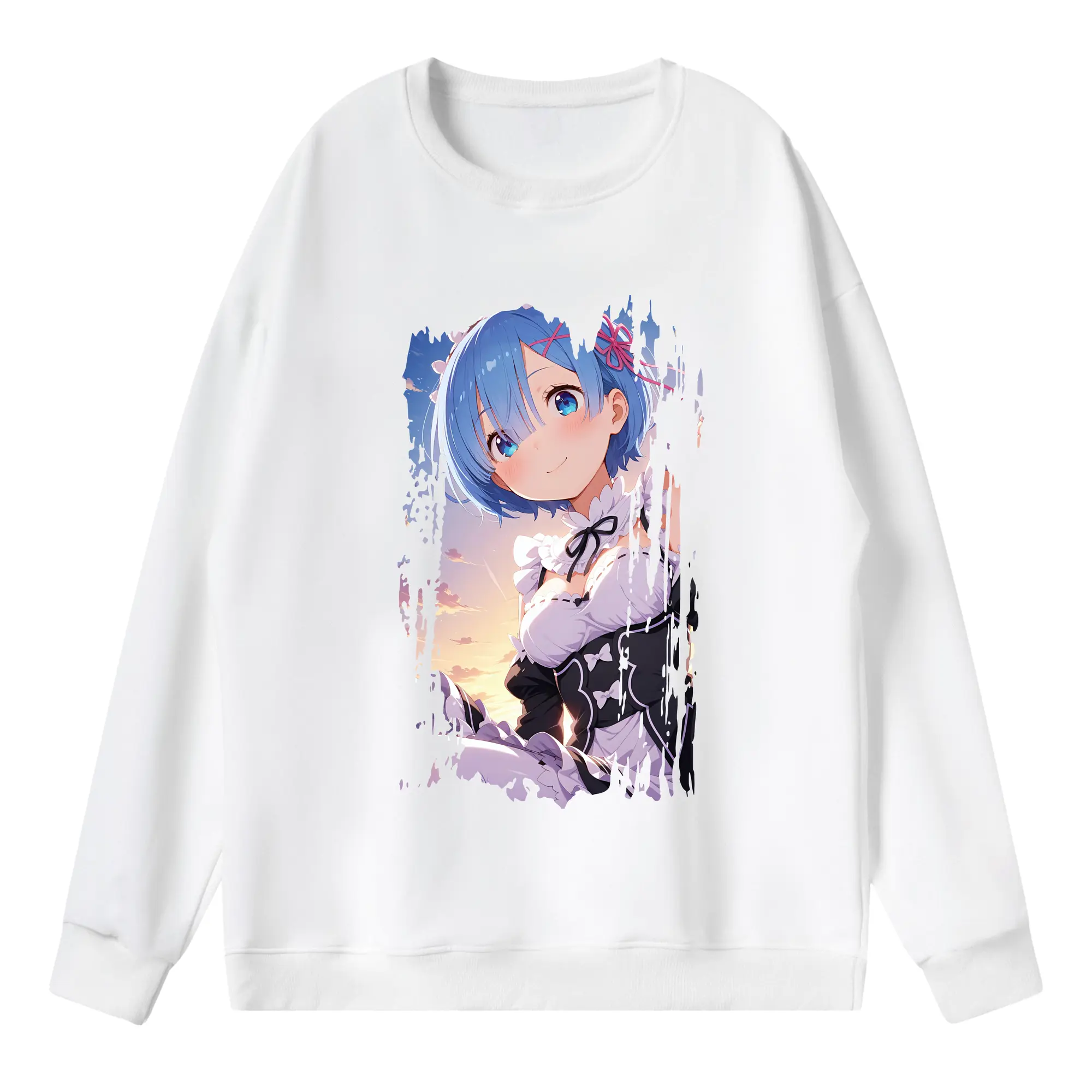 リゼロ グッズ レム - 薄手 クルーネック スウェット 裏毛260g · ポリエステル 春秋向け カジュアル 男女兼用 · トレーナー デイリー スポーツ 散歩に最適