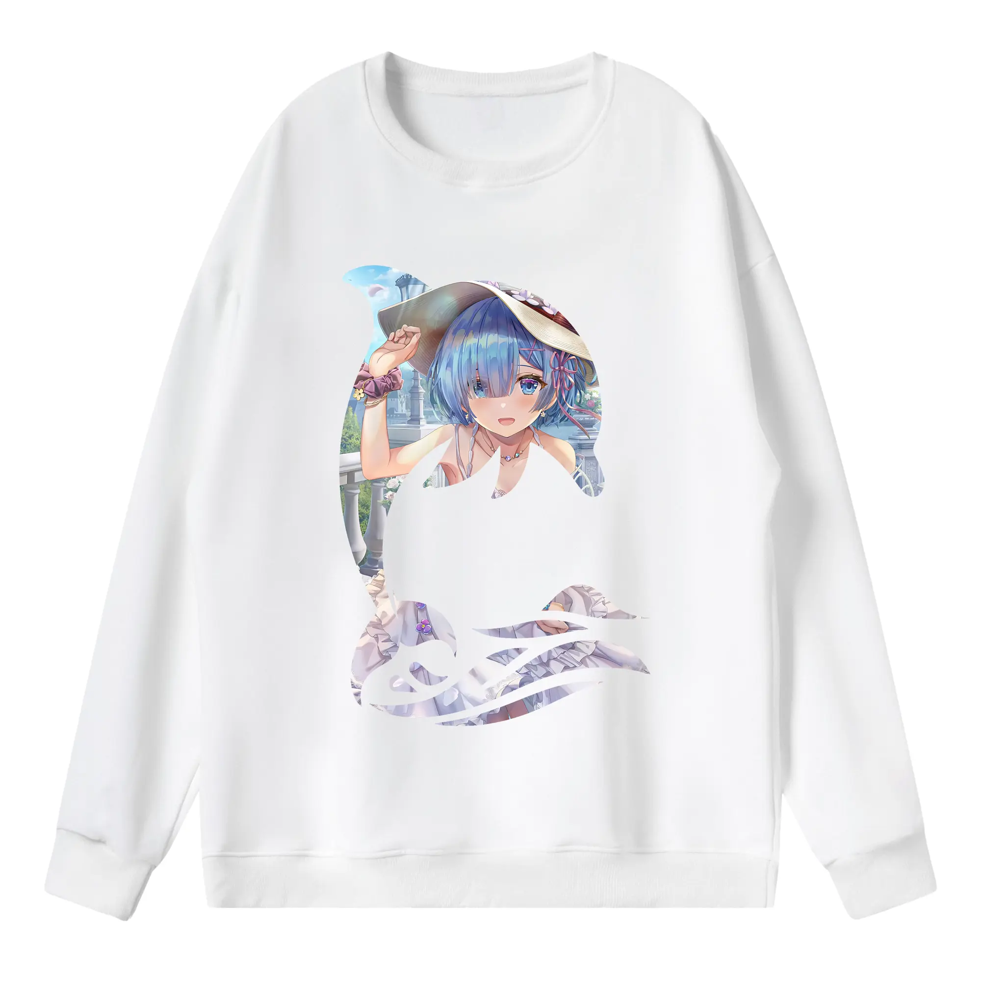 リゼロ グッズ レム - 薄手 クルーネック スウェット 裏毛260g · ポリエステル 春秋向け カジュアル 男女兼用 · トレーナー デイリー スポーツ 散歩に最適