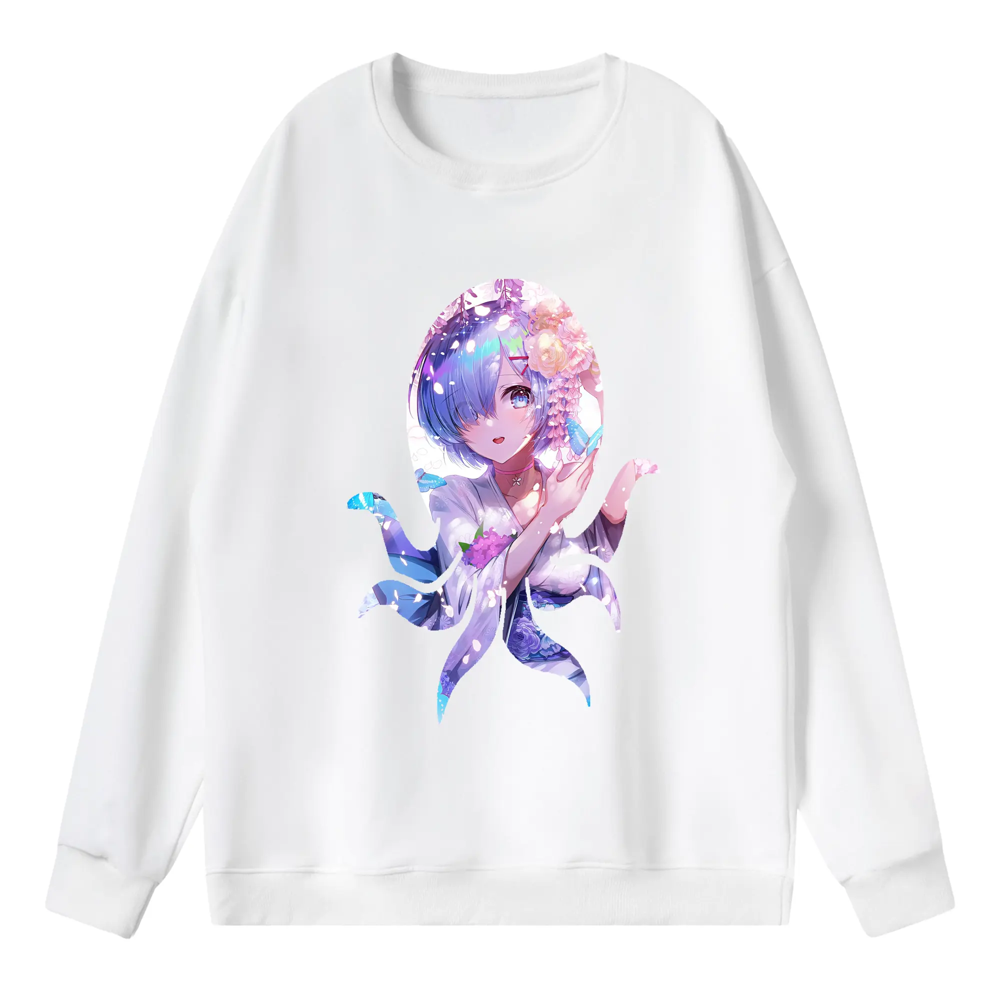 リゼロ グッズ レム - 薄手 クルーネック スウェット 裏毛260g · ポリエステル 春秋向け カジュアル 男女兼用 · トレーナー デイリー スポーツ 散歩に最適