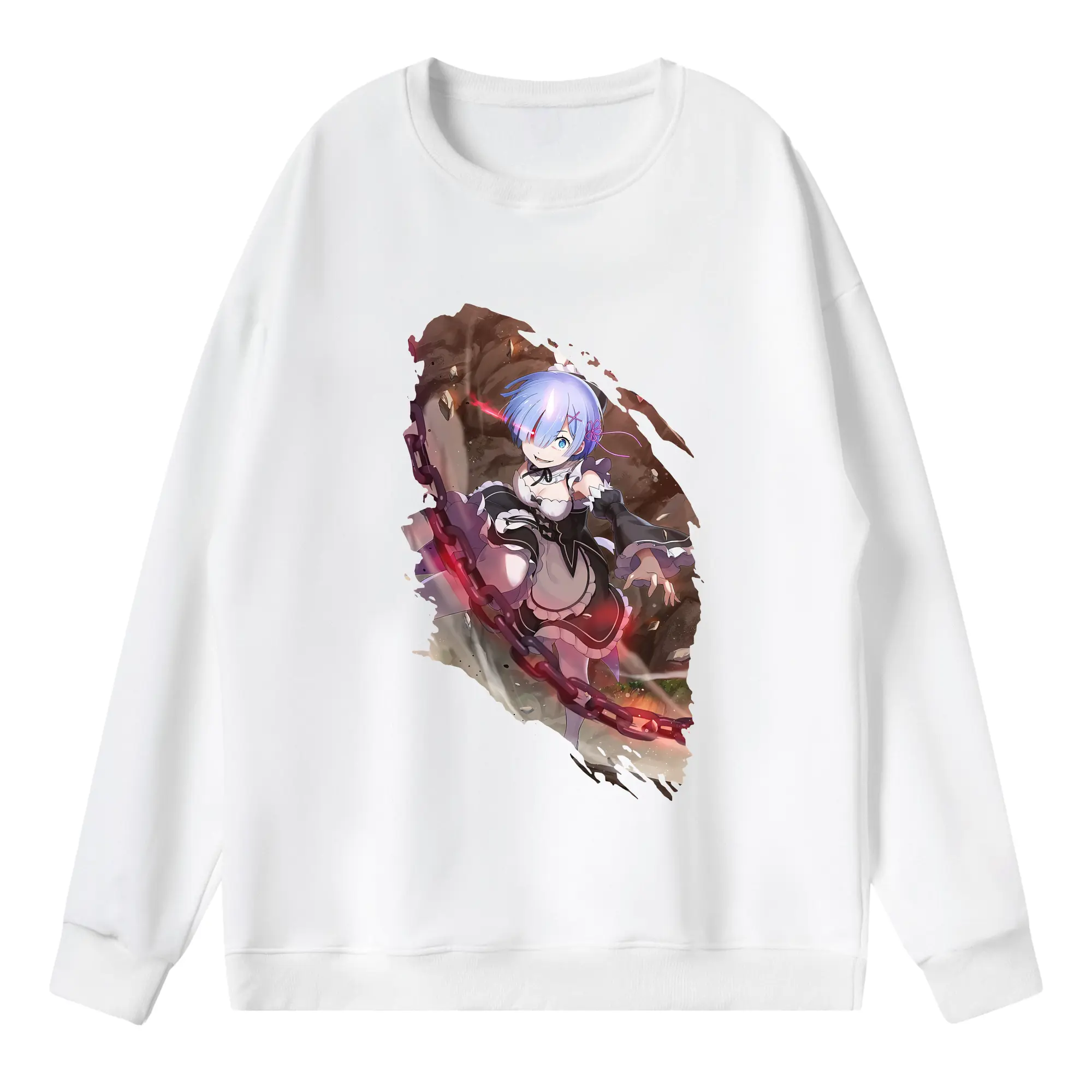 リゼロ グッズ レム - 薄手 クルーネック スウェット 裏毛260g · ポリエステル 春秋向け カジュアル 男女兼用 · トレーナー デイリー スポーツ 散歩に最適