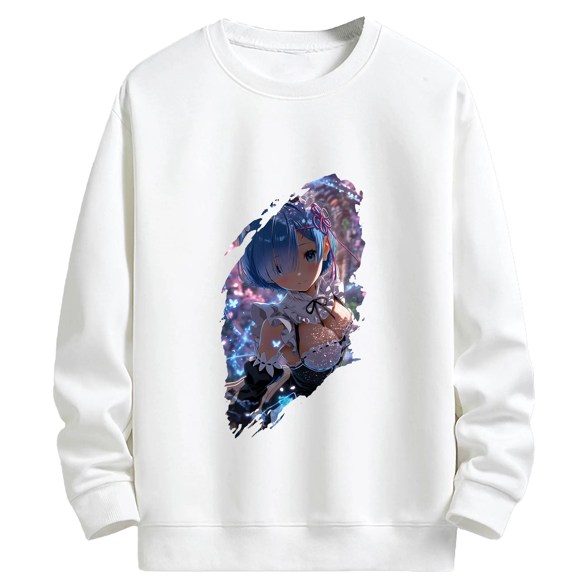 リゼロ グッズ レム - キッズ クルーネックスウェットシャツ ・ フロントプリント ・ 綿80％ ポリエステル20％ ・ 快適 通学 スポーツ 日常使い お散歩用