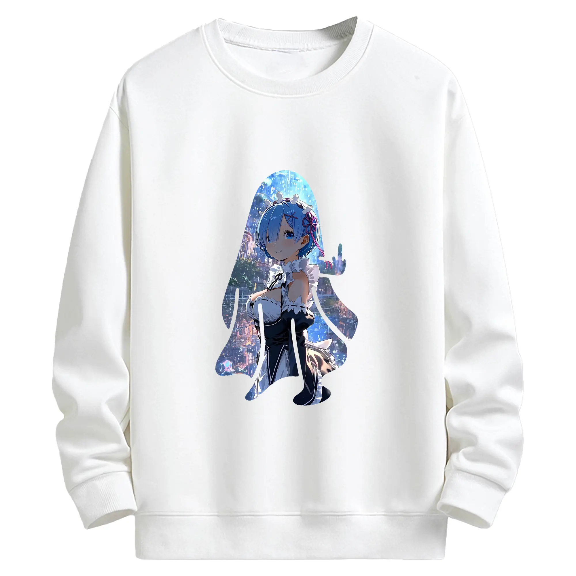 リゼロ グッズ レム - キッズ クルーネックスウェットシャツ ・ フロントプリント ・ 綿80％ ポリエステル20％ ・ 快適 通学 スポーツ 日常使い お散歩用