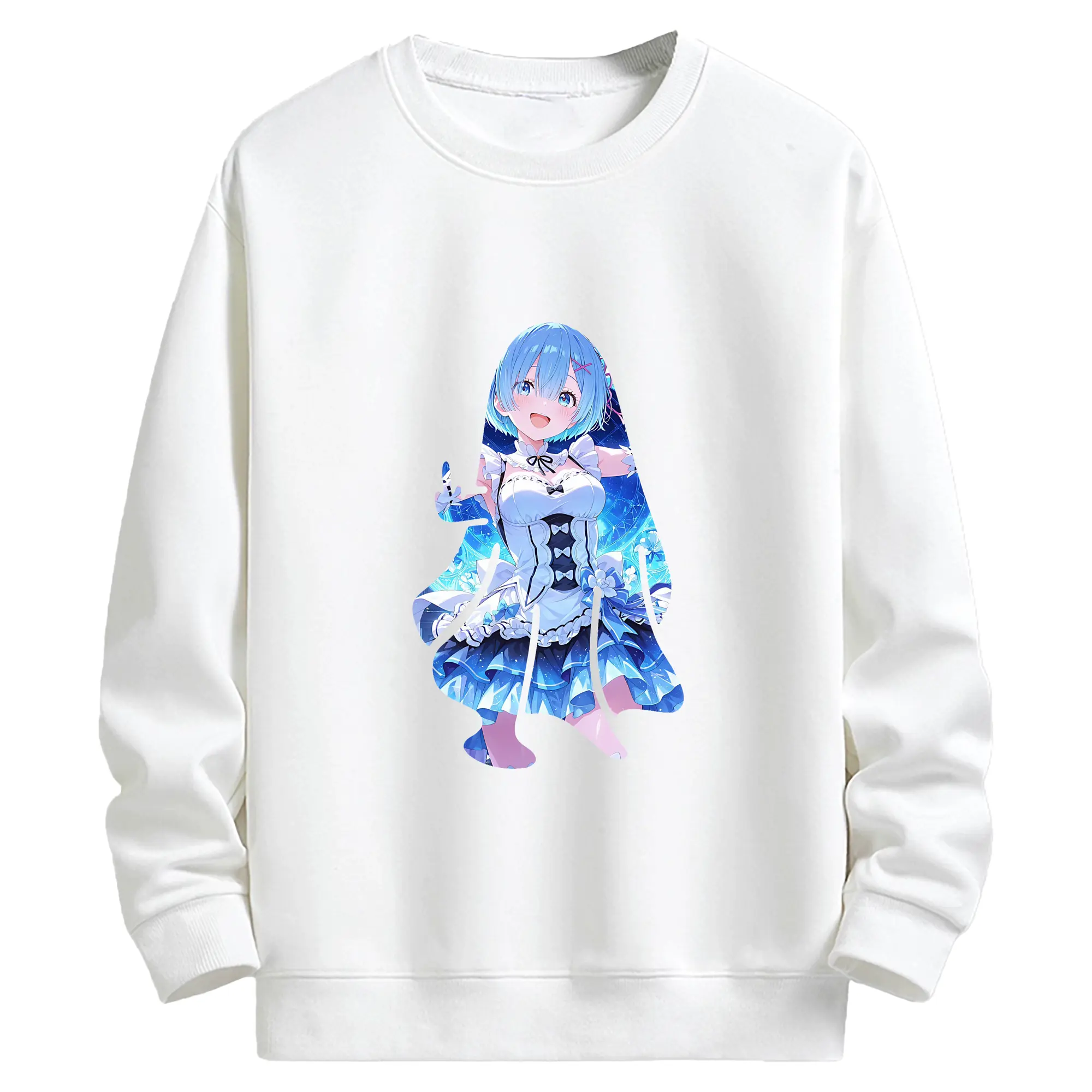 リゼロ グッズ レム - キッズ クルーネックスウェットシャツ ・ フロントプリント ・ 綿80％ ポリエステル20％ ・ 快適 通学 スポーツ 日常使い お散歩用