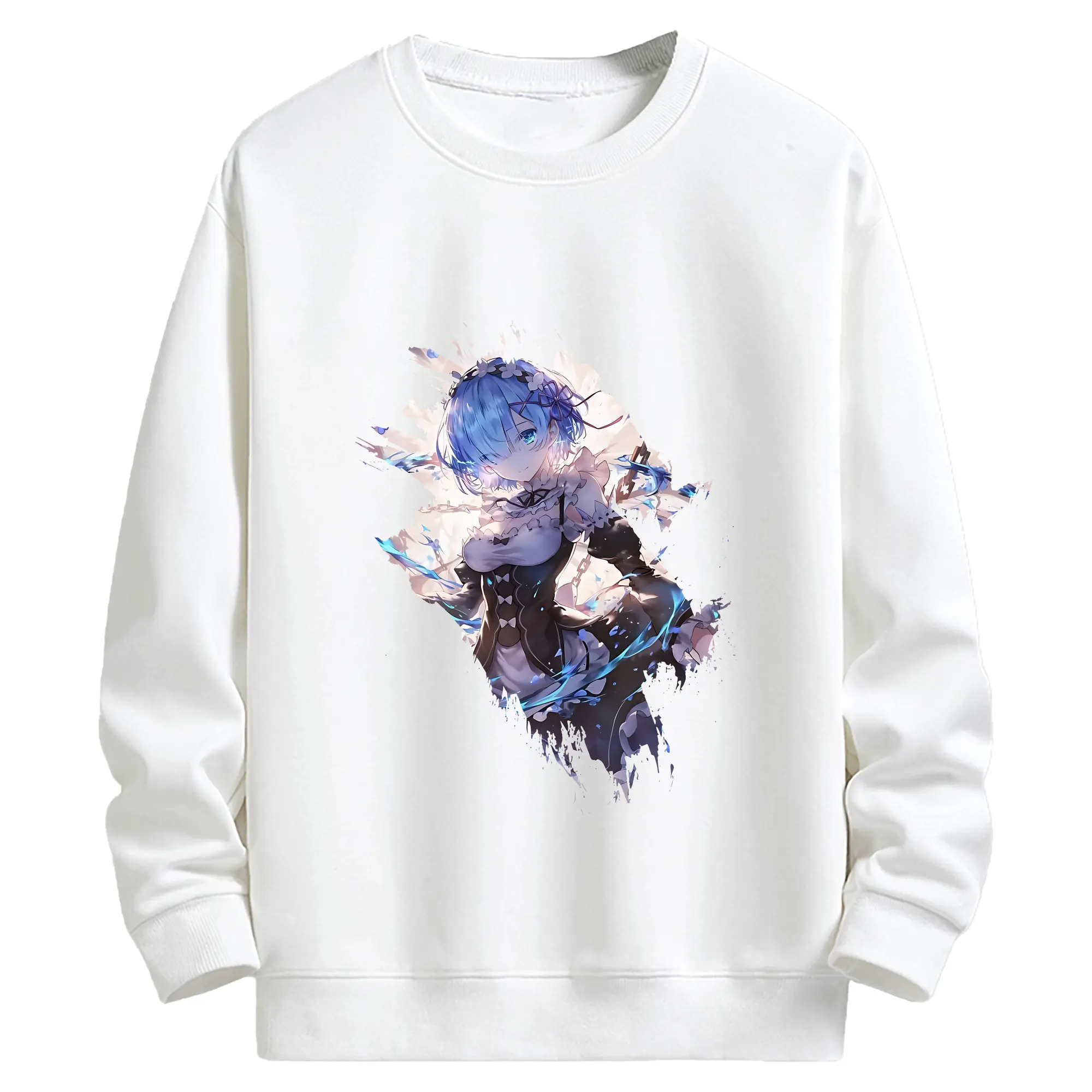 リゼロ グッズ レム - キッズ クルーネックスウェットシャツ ・ フロントプリント ・ 綿80％ ポリエステル20％ ・ 快適 通学 スポーツ 日常使い お散歩用