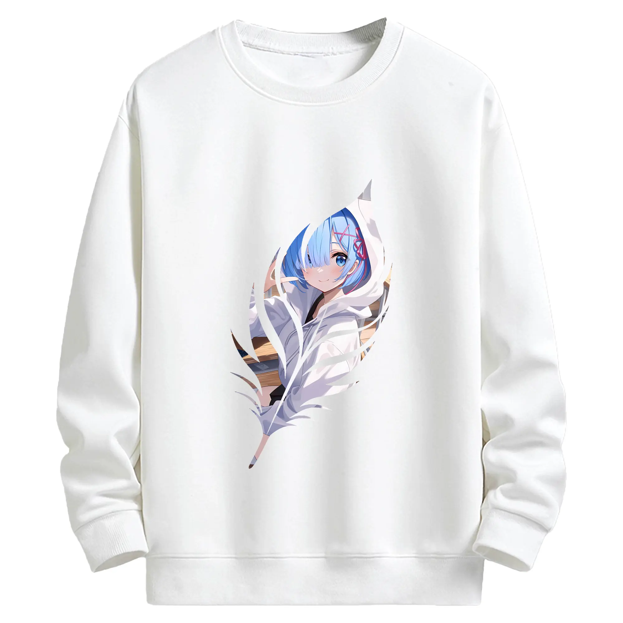 リゼロ グッズ レム - キッズ クルーネックスウェットシャツ ・ フロントプリント ・ 綿80％ ポリエステル20％ ・ 快適 通学 スポーツ 日常使い お散歩用