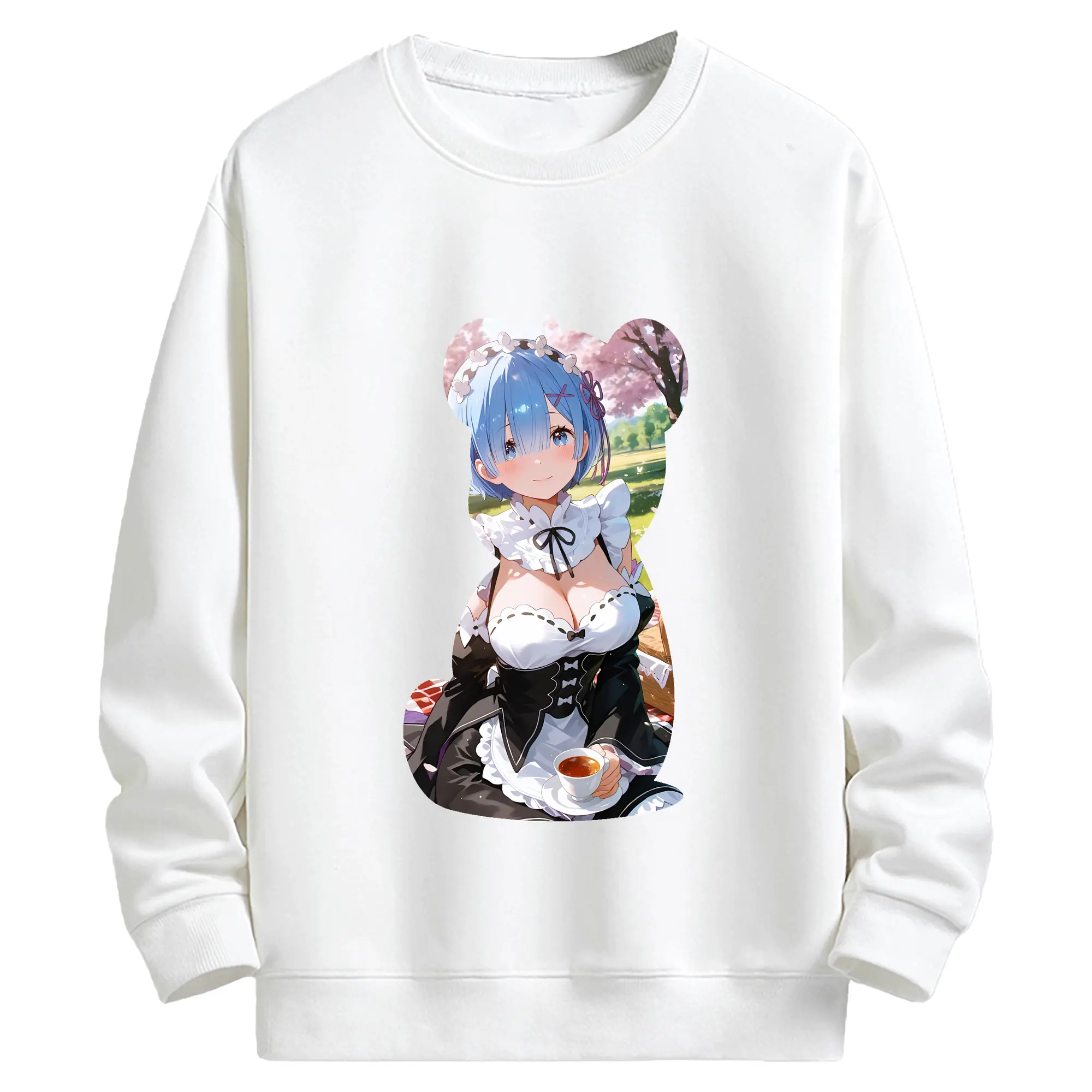 リゼロ グッズ レム - キッズ クルーネックスウェットシャツ ・ フロントプリント ・ 綿80％ ポリエステル20％ ・ 快適 通学 スポーツ 日常使い お散歩用