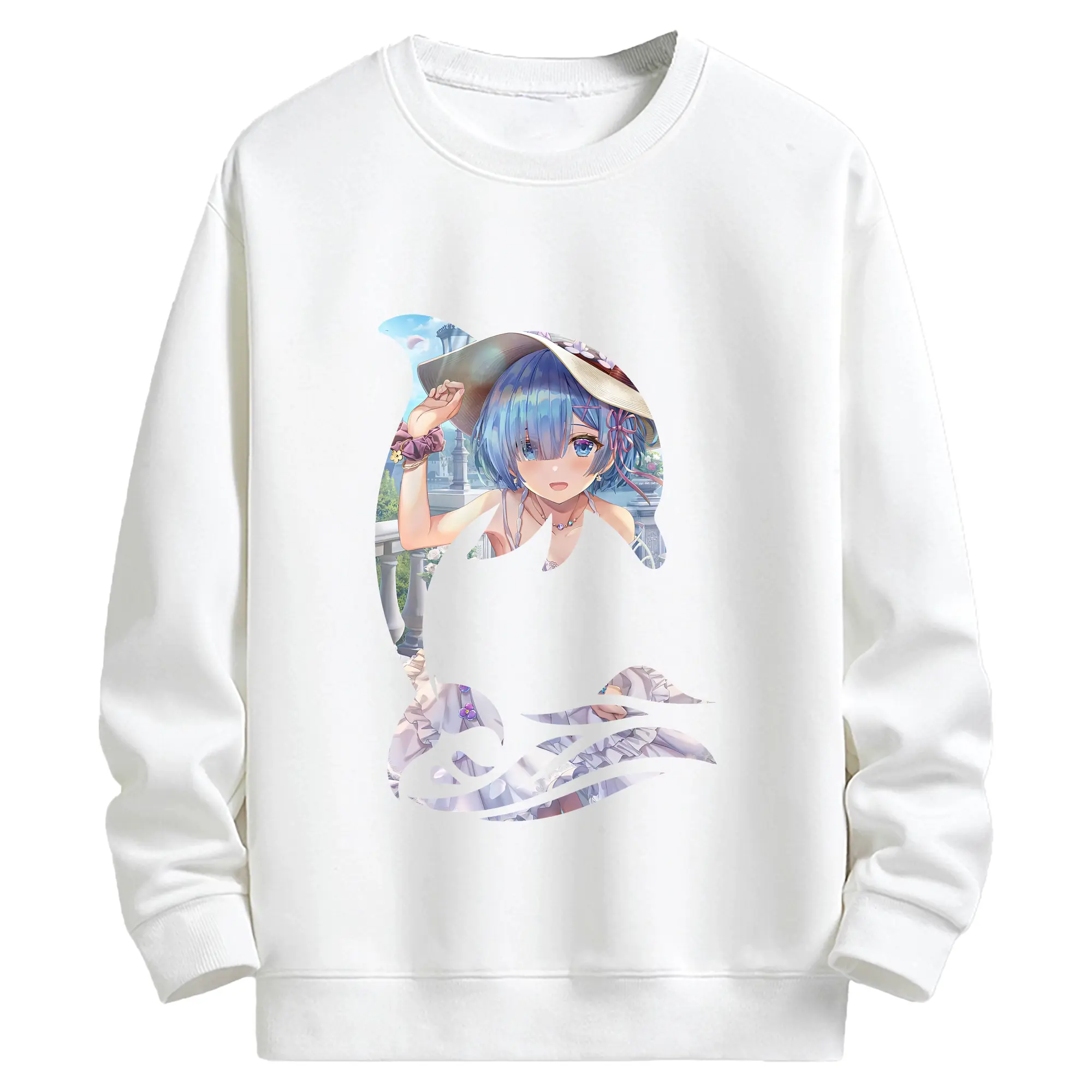 リゼロ グッズ レム - キッズ クルーネックスウェットシャツ ・ フロントプリント ・ 綿80％ ポリエステル20％ ・ 快適 通学 スポーツ 日常使い お散歩用