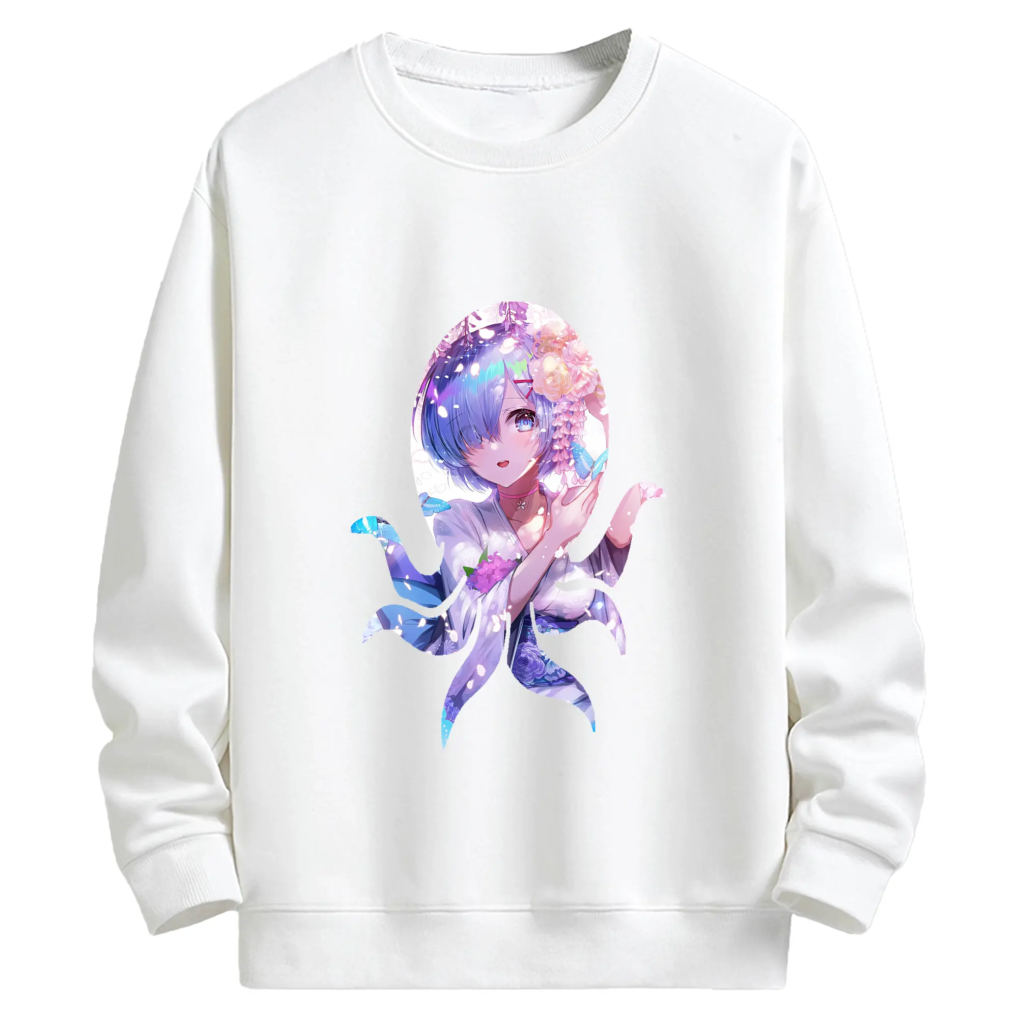 リゼロ グッズ レム - キッズ クルーネックスウェットシャツ ・ フロントプリント ・ 綿80％ ポリエステル20％ ・ 快適 通学 スポーツ 日常使い お散歩用