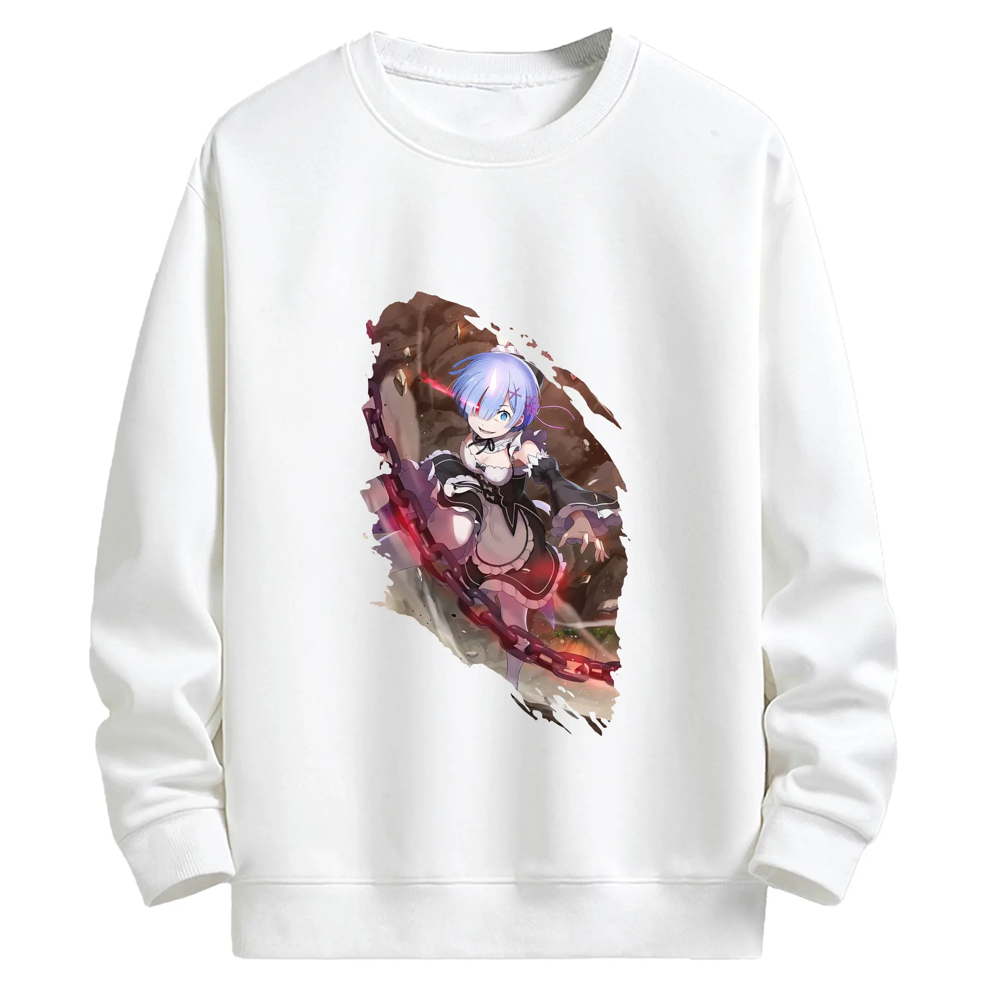 リゼロ グッズ レム - キッズ クルーネックスウェットシャツ ・ フロントプリント ・ 綿80％ ポリエステル20％ ・ 快適 通学 スポーツ 日常使い お散歩用