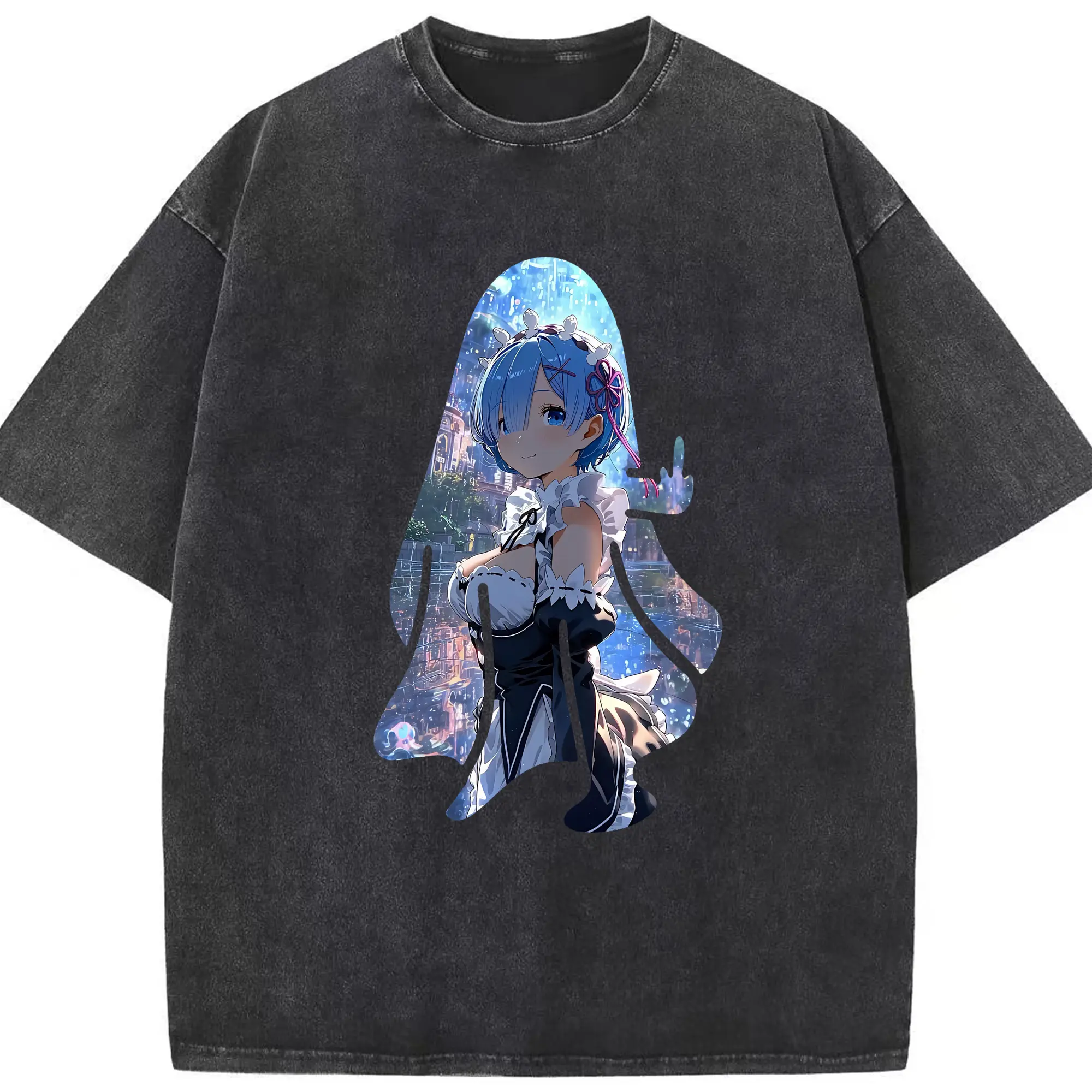 リゼロ グッズ レム - 綿100％ ヴィンテージ風 半袖Tシャツ ・ フロントプリント ・ 柔らか肌触り ・ 通気性 快適 ・ スポーツ カジュアル 外出用