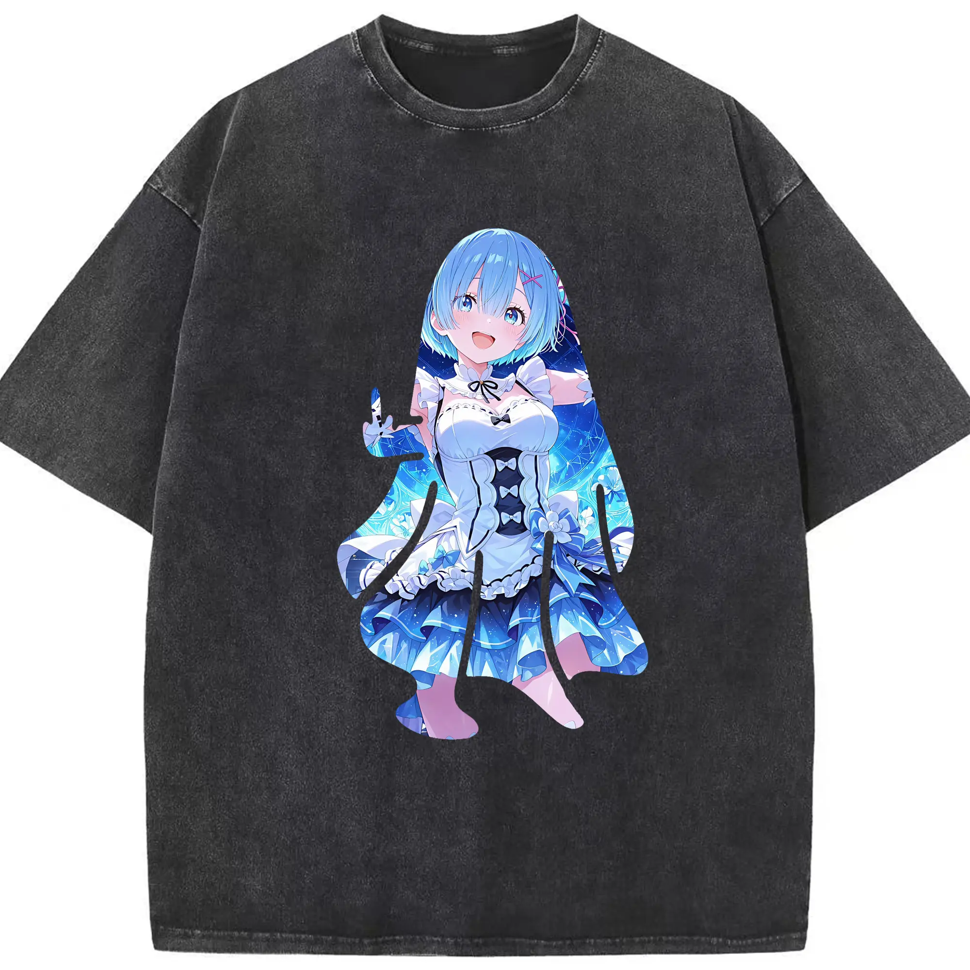 リゼロ グッズ レム - 綿100％ ヴィンテージ風 半袖Tシャツ ・ フロントプリント ・ 柔らか肌触り ・ 通気性 快適 ・ スポーツ カジュアル 外出用