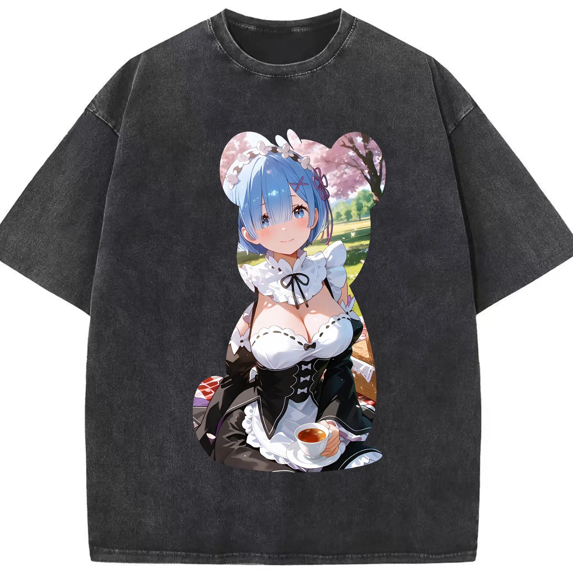 リゼロ グッズ レム - 綿100％ ヴィンテージ風 半袖Tシャツ ・ フロントプリント ・ 柔らか肌触り ・ 通気性 快適 ・ スポーツ カジュアル 外出用
