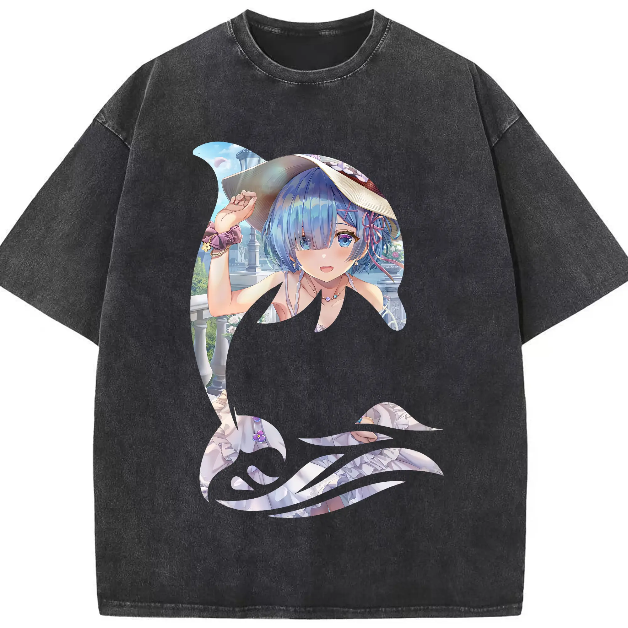 リゼロ グッズ レム - 綿100％ ヴィンテージ風 半袖Tシャツ ・ フロントプリント ・ 柔らか肌触り ・ 通気性 快適 ・ スポーツ カジュアル 外出用