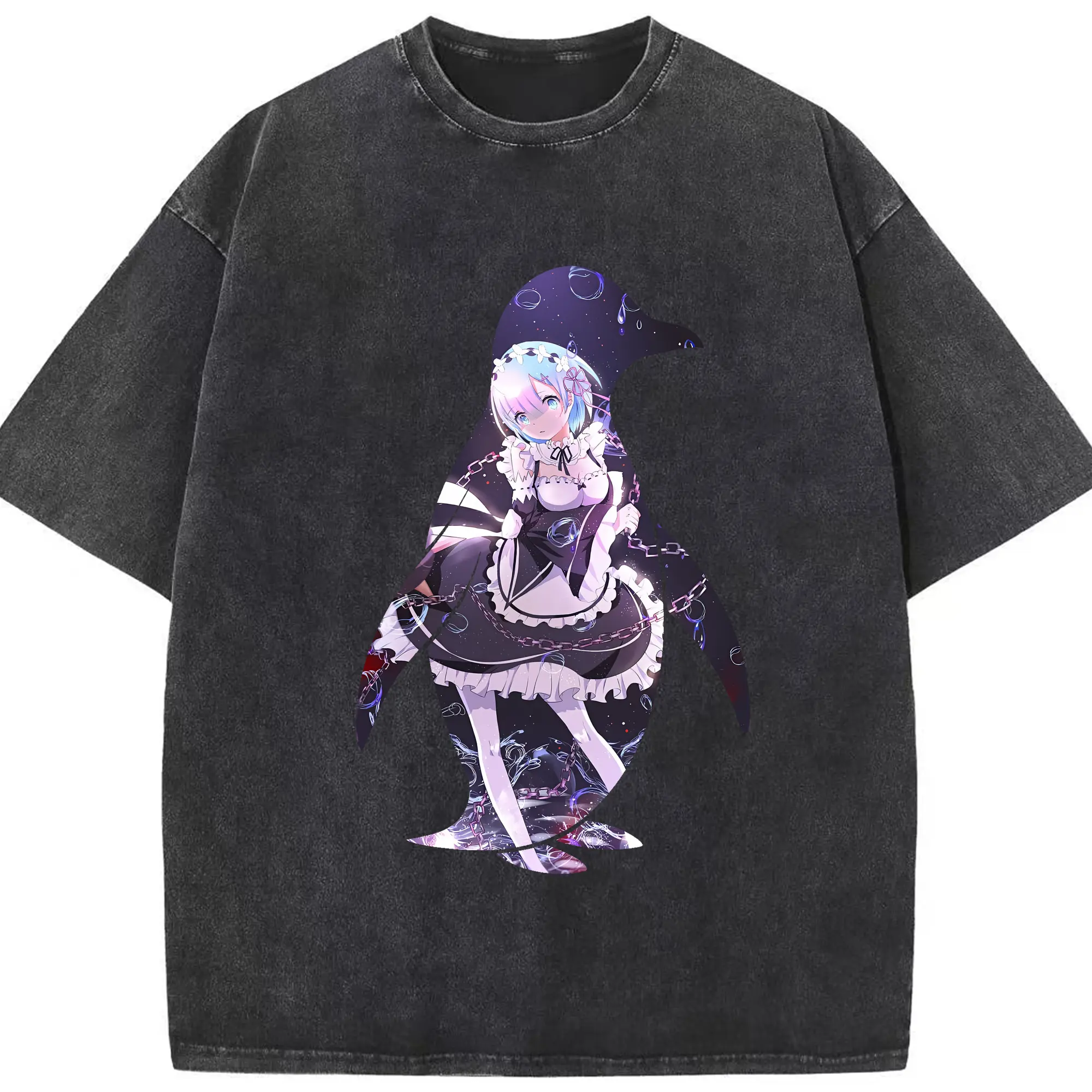 リゼロ グッズ レム - 綿100％ ヴィンテージ風 半袖Tシャツ ・ フロントプリント ・ 柔らか肌触り ・ 通気性 快適 ・ スポーツ カジュアル 外出用