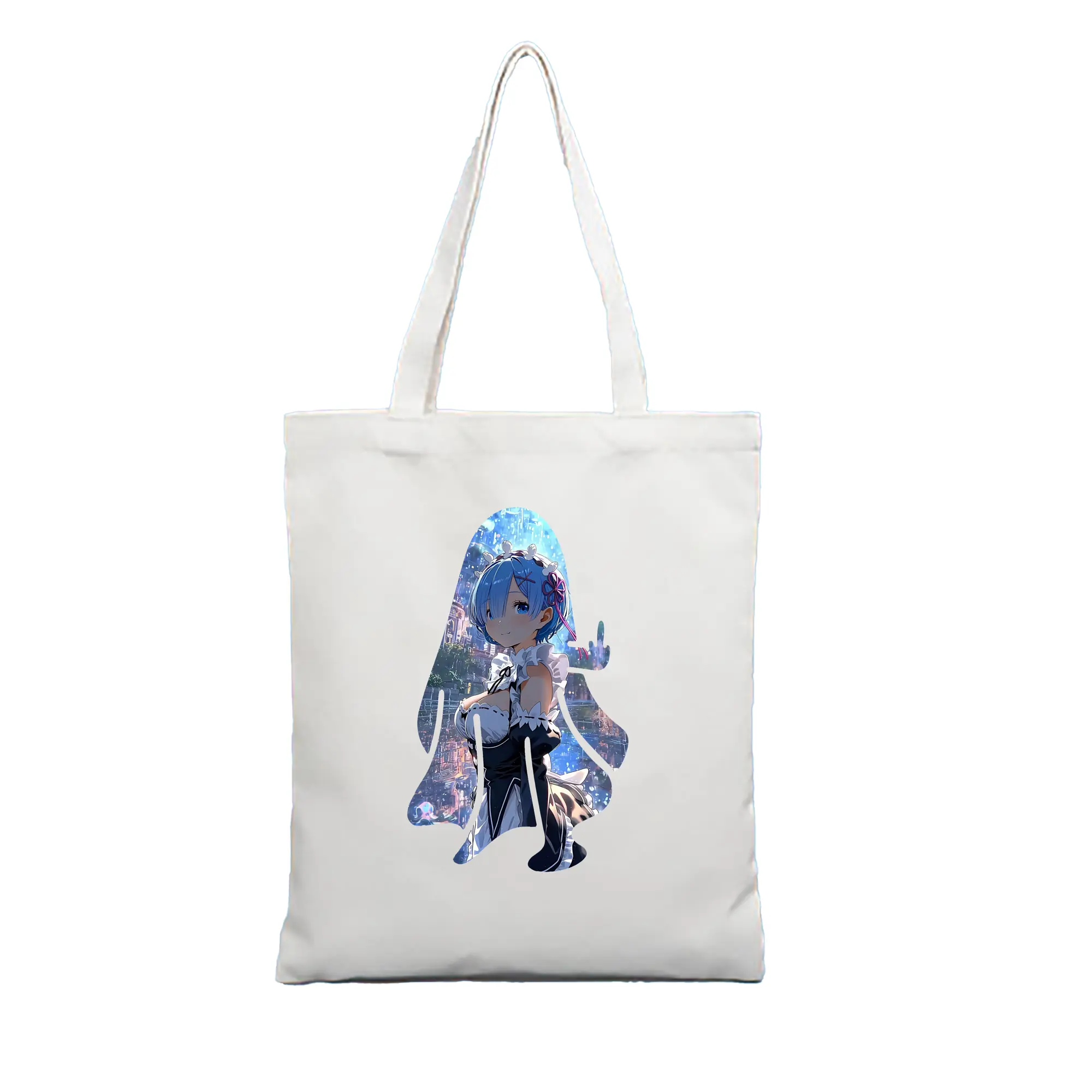 リゼロ グッズ レム - 縦型キャンバス手提げバッグ（トートバッグ） ・ キャンバス素材 ・ ショッピング用 ・ 軽量 丈夫 お手入れ簡単