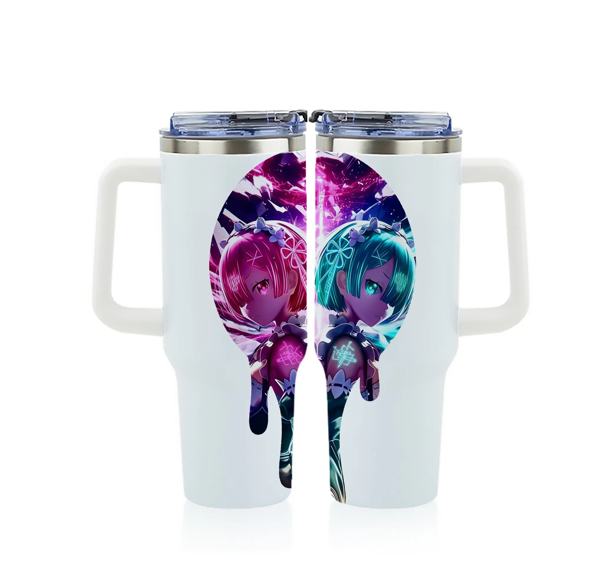 リゼロ グッズ ラム - 1200mL フルプリント車用タンブラー ・ 304ステンレス 内側 ・ 201ステンレス 外側 ・ 保温 保冷 ・ 通勤 ドライブ アウトドア用