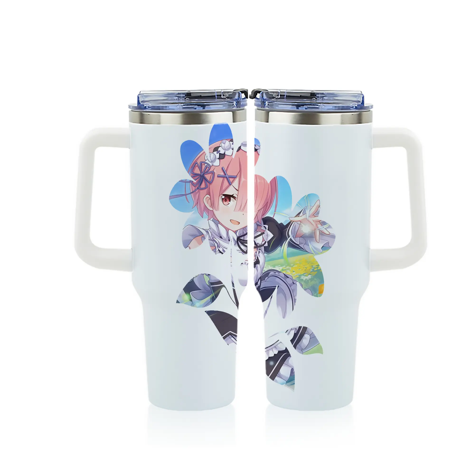 リゼロ グッズ ラム - 1200mL フルプリント車用タンブラー ・ 304ステンレス 内側 ・ 201ステンレス 外側 ・ 保温 保冷 ・ 通勤 ドライブ アウトドア用