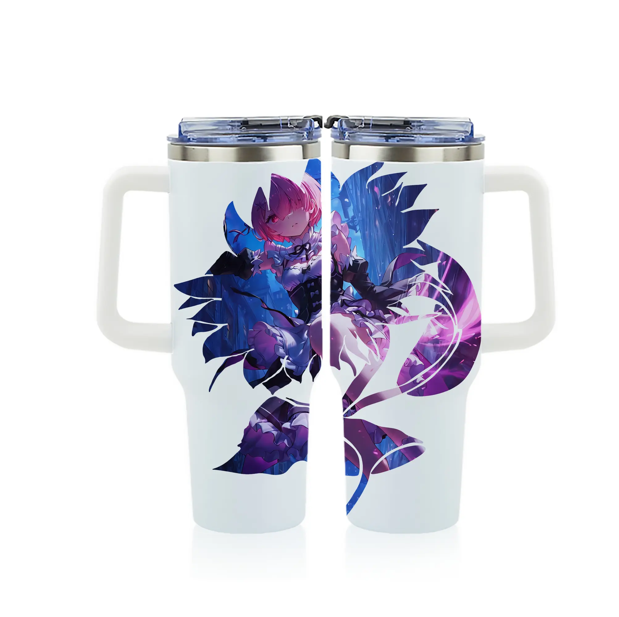 リゼロ グッズ ラム - 1200mL フルプリント車用タンブラー ・ 304ステンレス 内側 ・ 201ステンレス 外側 ・ 保温 保冷 ・ 通勤 ドライブ アウトドア用