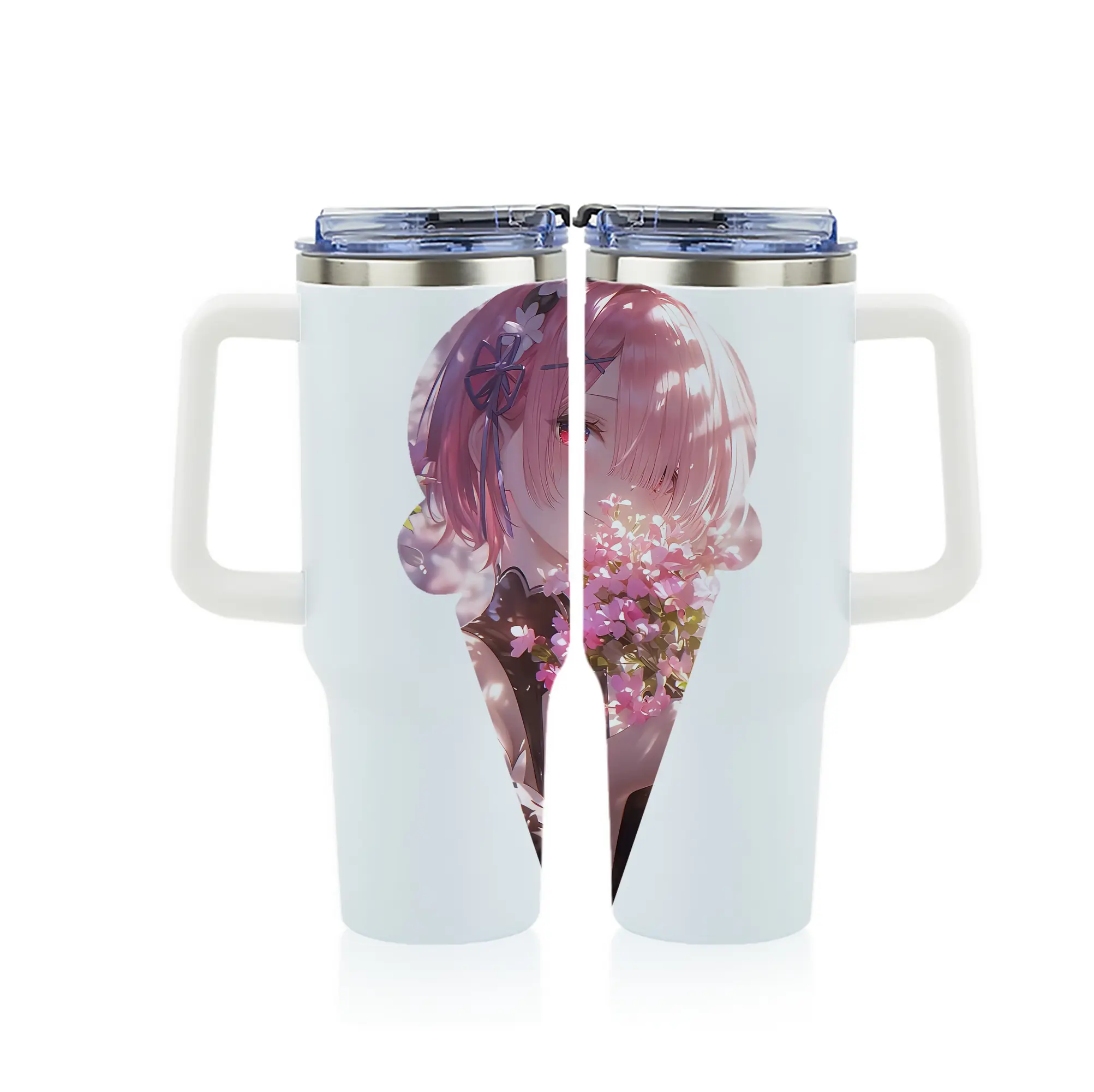 リゼロ グッズ ラム - 1200mL フルプリント車用タンブラー ・ 304ステンレス 内側 ・ 201ステンレス 外側 ・ 保温 保冷 ・ 通勤 ドライブ アウトドア用